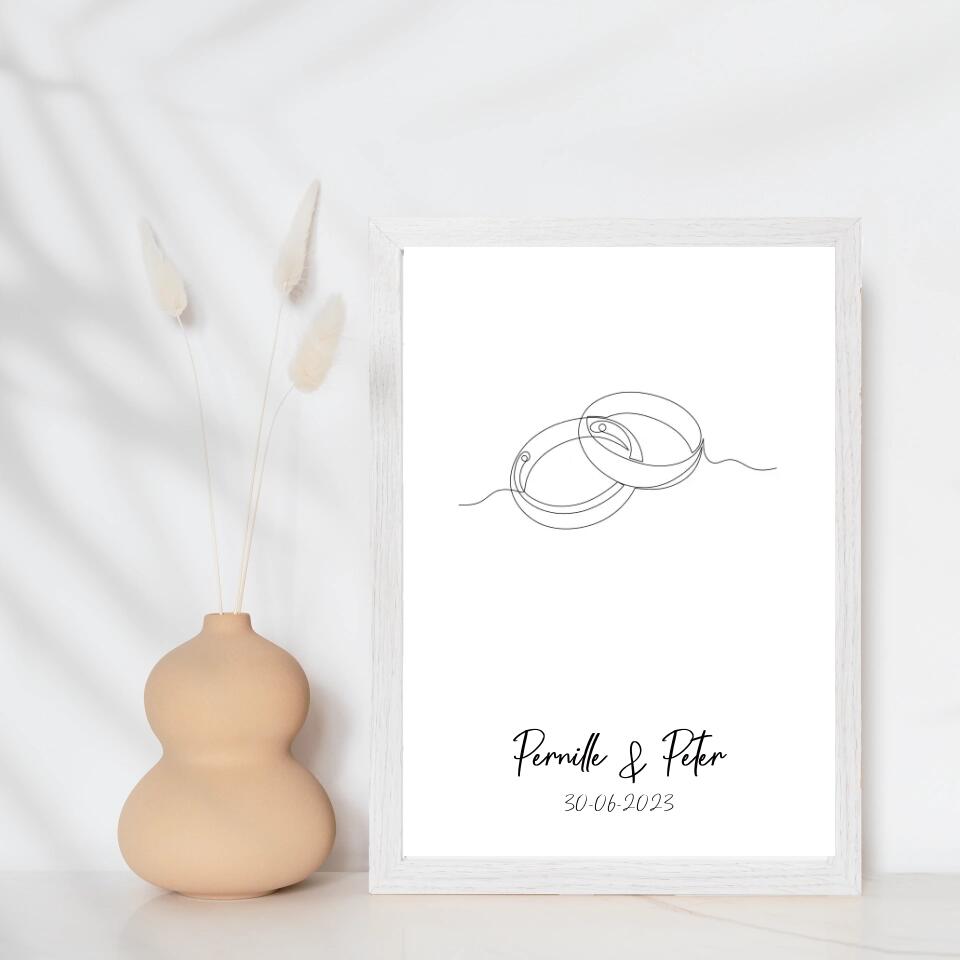 Line art bryllupsplakat - ringe - design selv - Just Karikatur