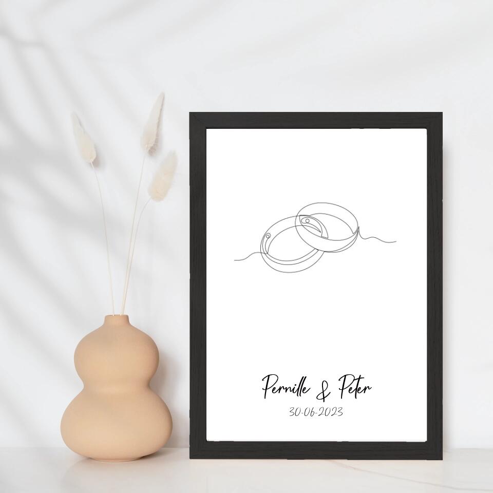 Line art bryllupsplakat - ringe - design selv - Just Karikatur