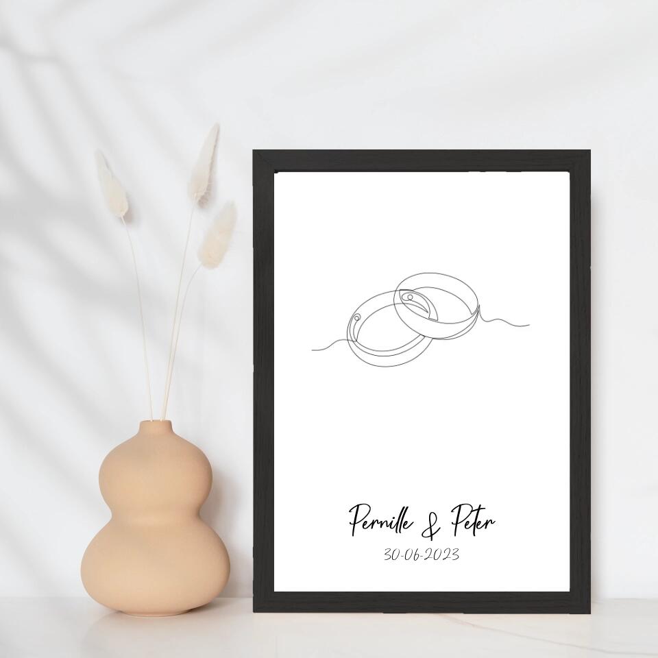 Line art bryllupsplakat - ringe - design selv - Just Karikatur