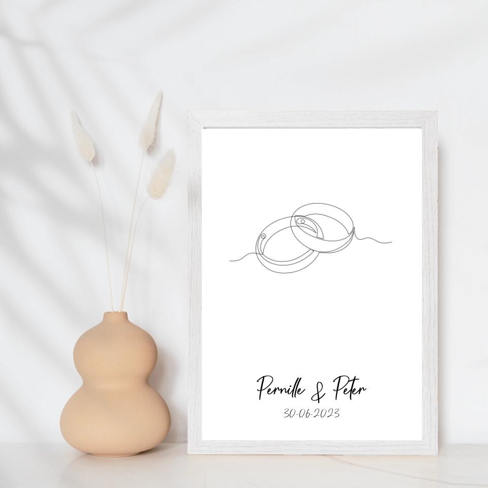 Line art bryllupsplakat - ringe - design selv - Just Karikatur