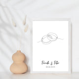 Line art bryllupsplakat - ringe - design selv - Just Karikatur