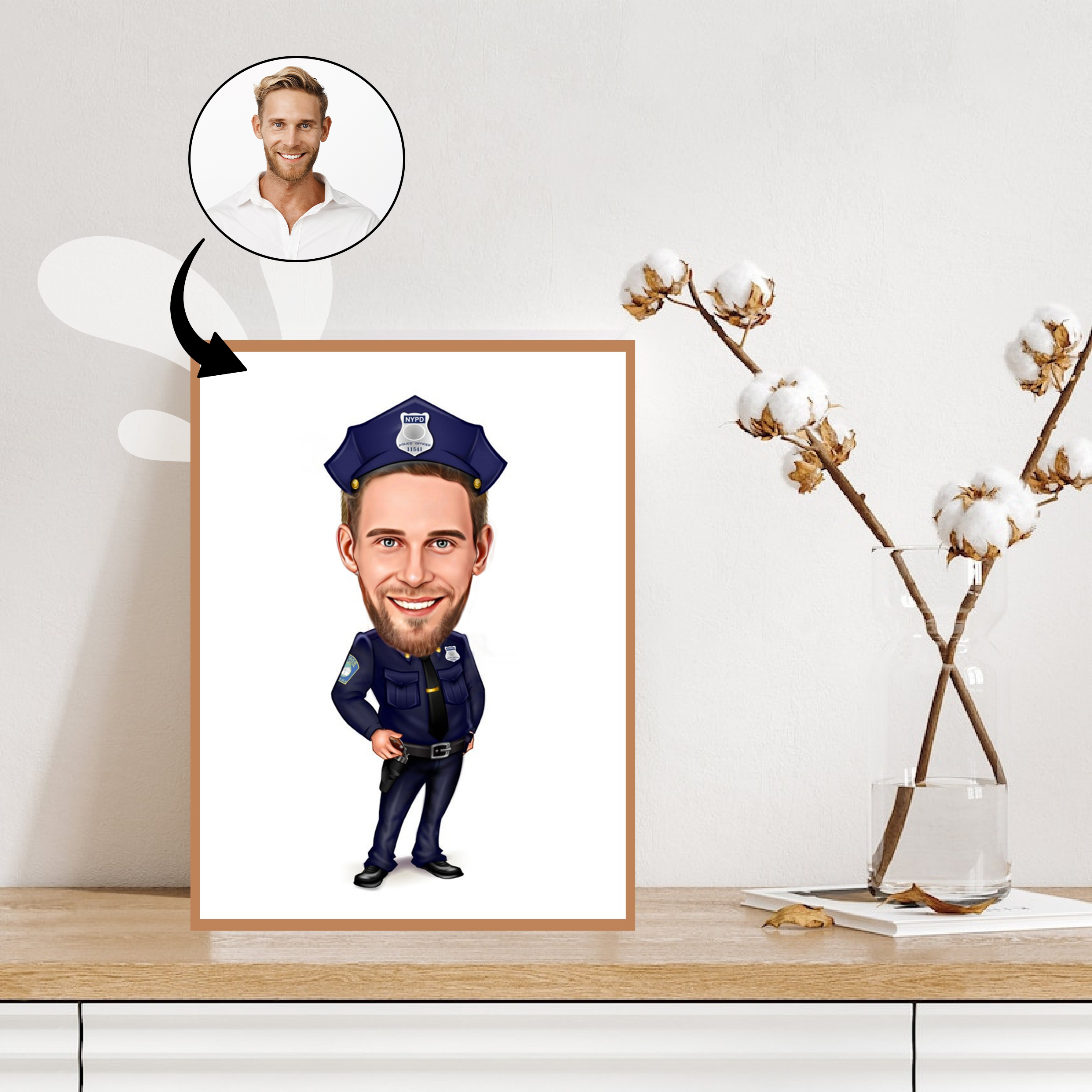 Politi & Militær tema2 (1 person) - karikaturtegning efter dine fotos - Just Karikatur