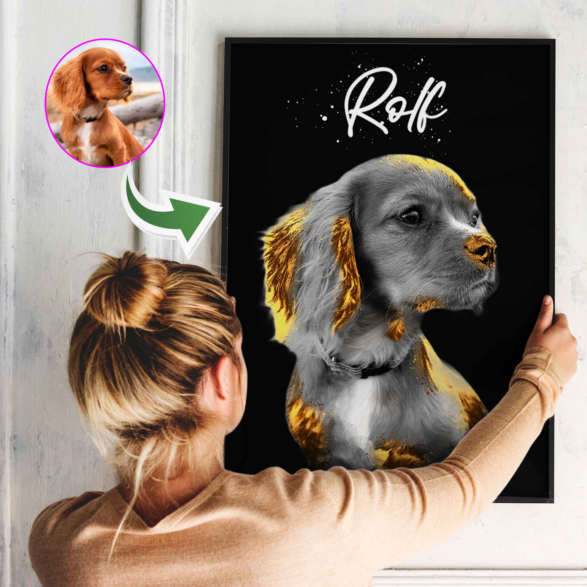 Golden style dyr - efter dine fotos - Just Karikatur