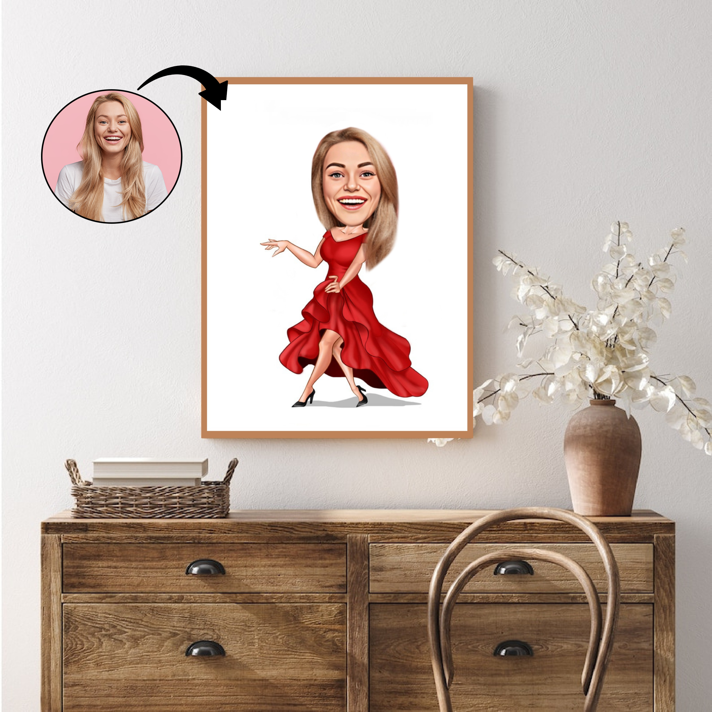 Til hende tema39 (1 person) - karikaturtegning efter dine fotos - Just Karikatur