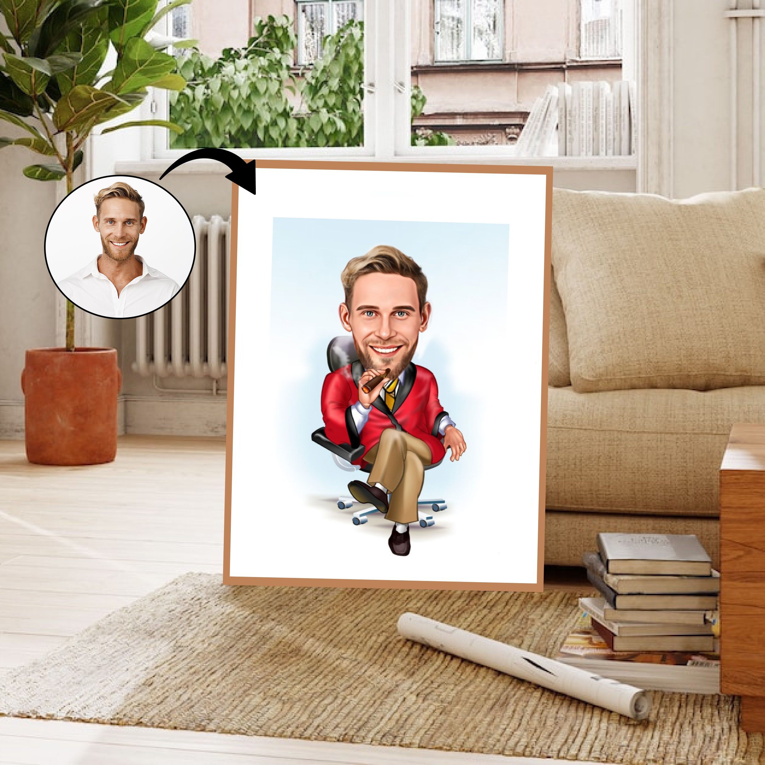 Chef tema4 (1 person) - karikaturtegning efter dine fotos - Just Karikatur