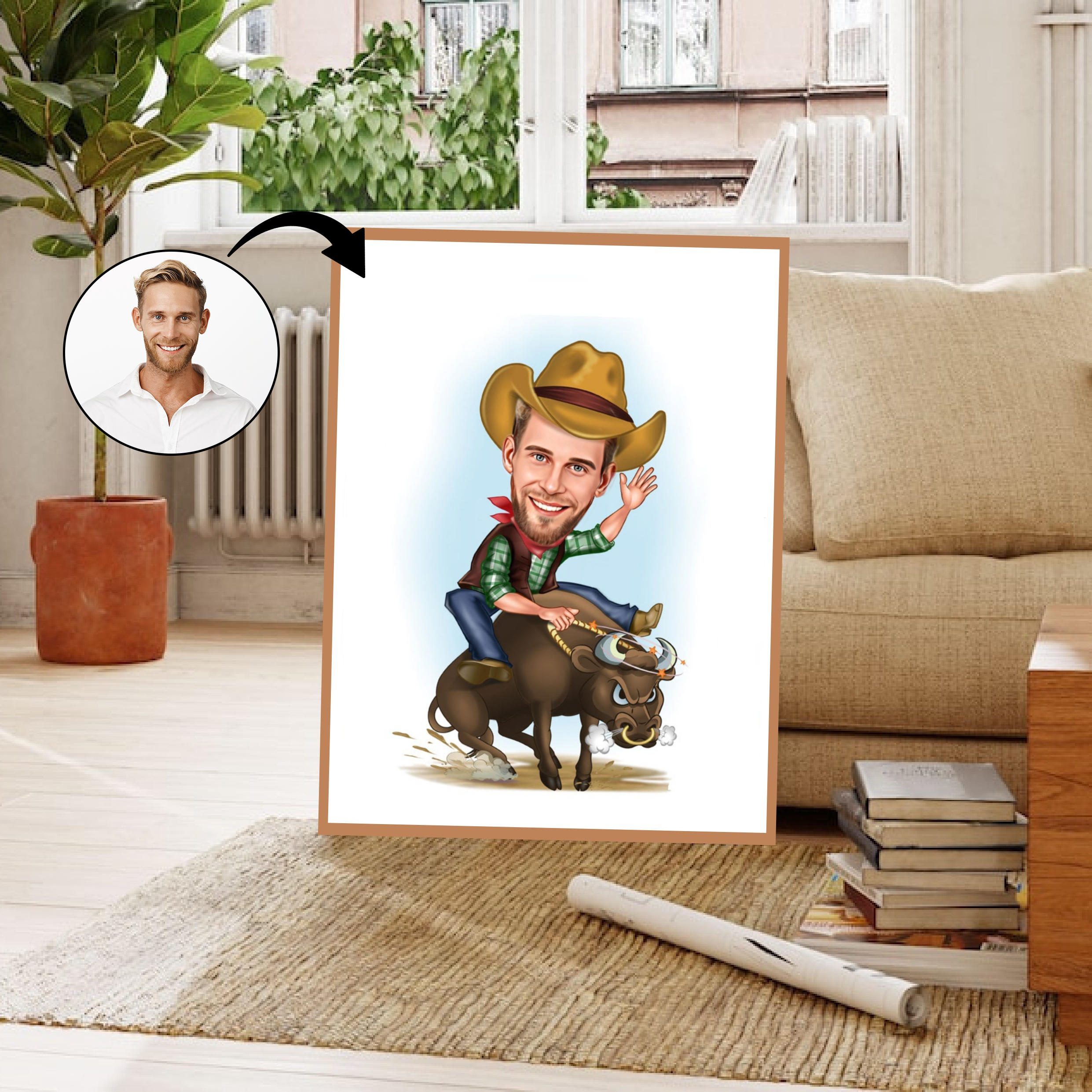 Til ham tema65 (1 person) - karikaturtegning efter dine fotos - Just Karikatur