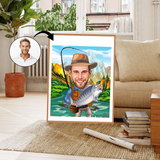 Rejse tema11 (1 person) - karikaturtegning efter dine fotos - Just Karikatur