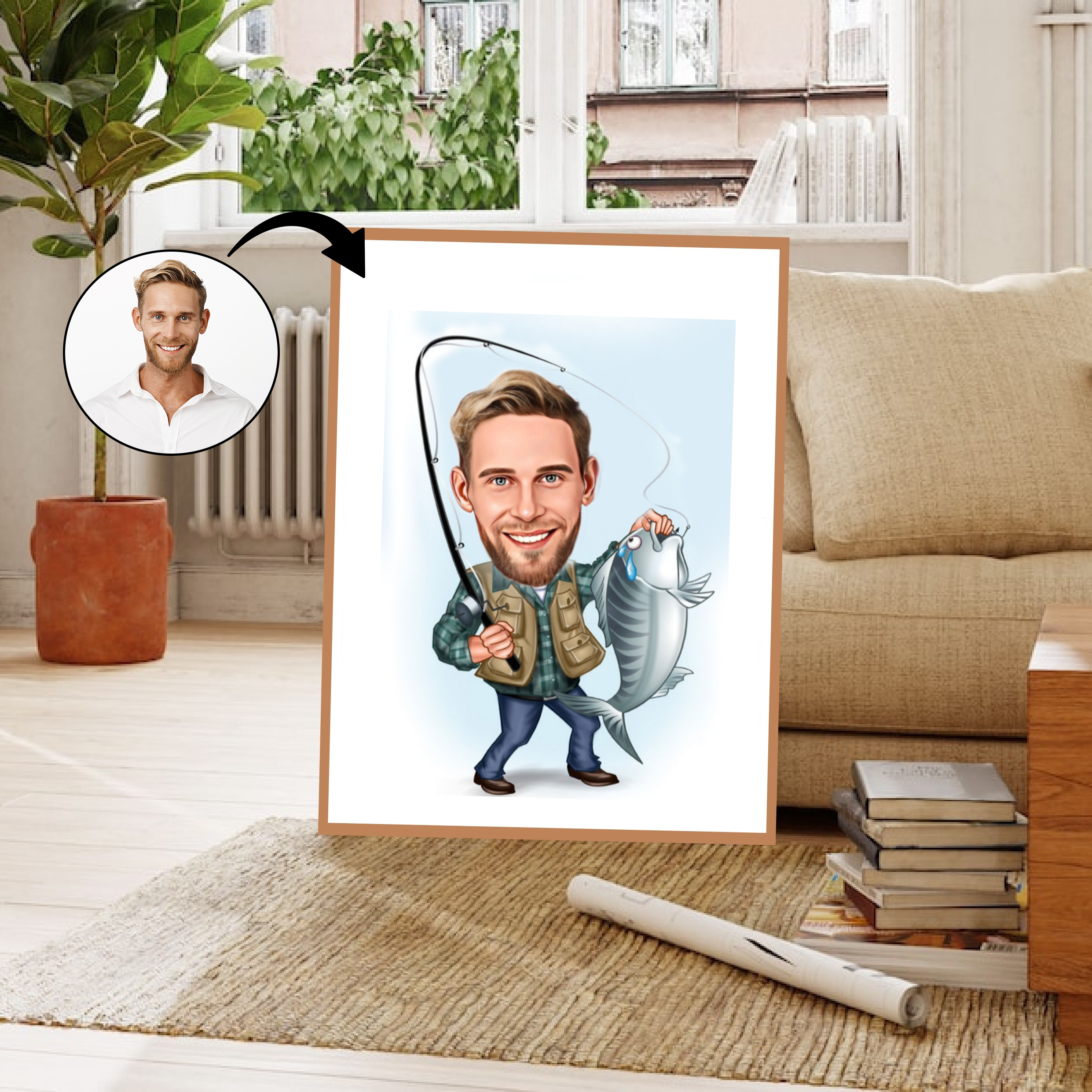 Rejse tema20 (1 person) - karikaturtegning efter dine fotos - Just Karikatur