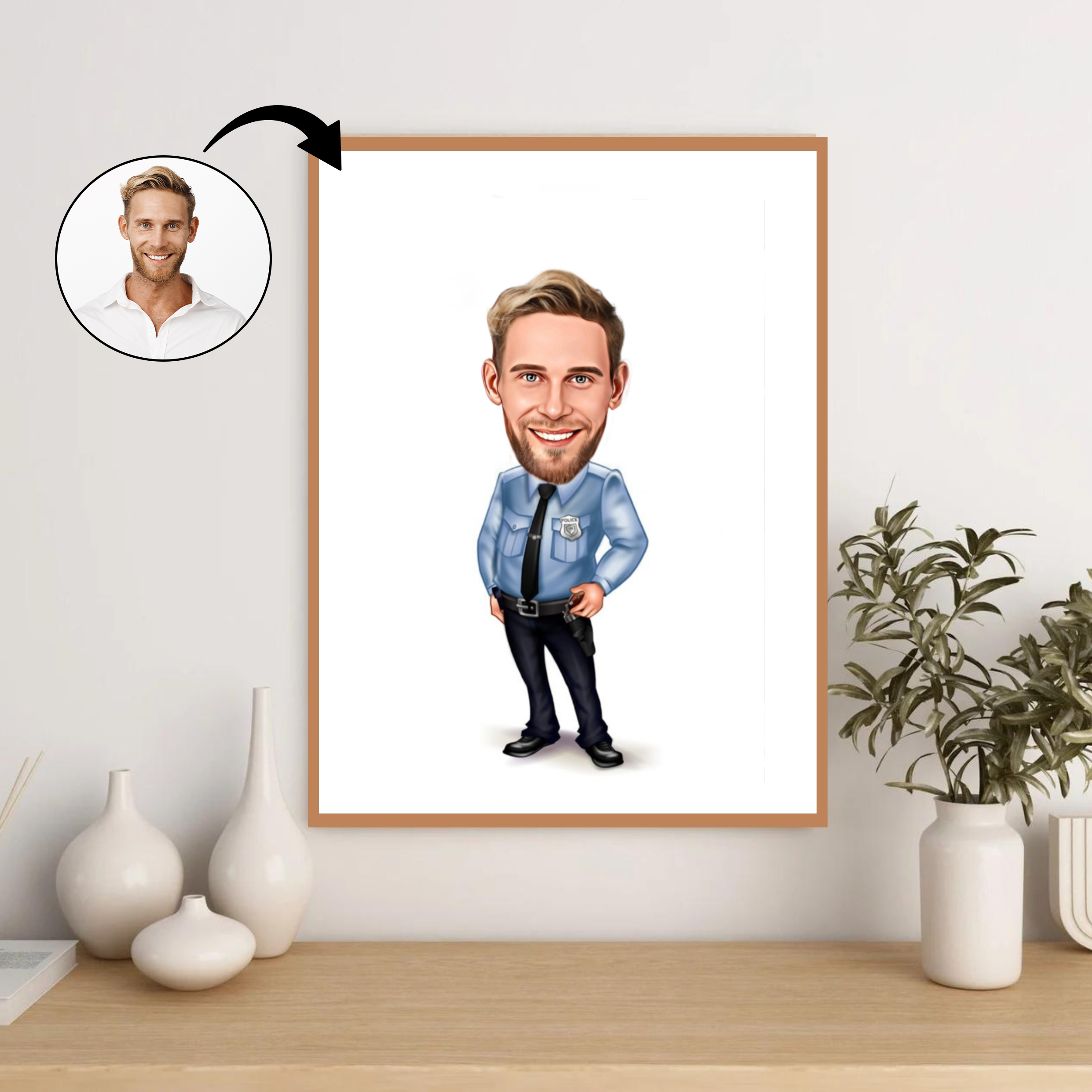 Politi & Militær tema3 (1 person) - karikaturtegning efter dine fotos - Just Karikatur