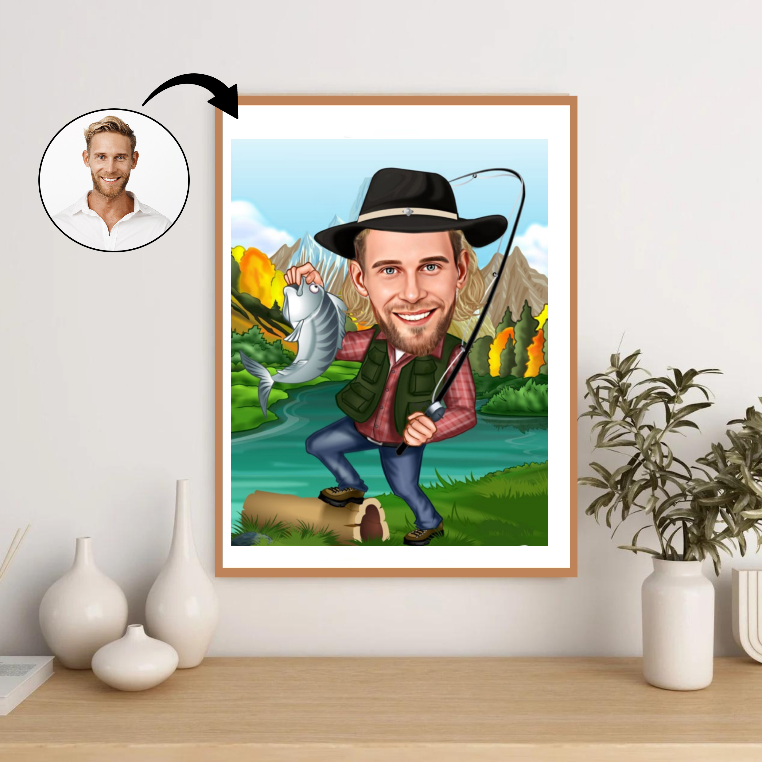 Rejse tema17 (1 person) - karikaturtegning efter dine fotos - Just Karikatur