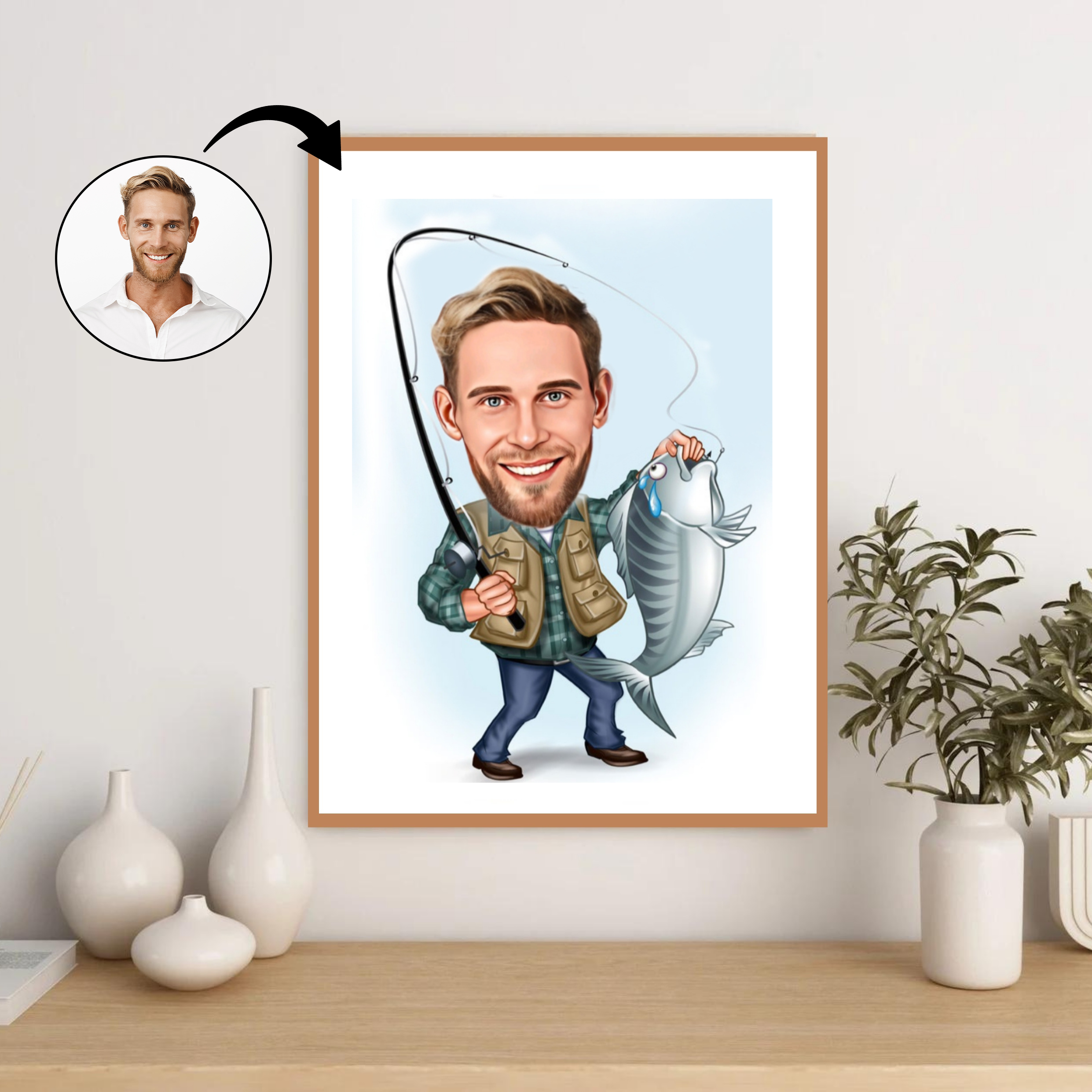 Rejse tema20 (1 person) - karikaturtegning efter dine fotos - Just Karikatur