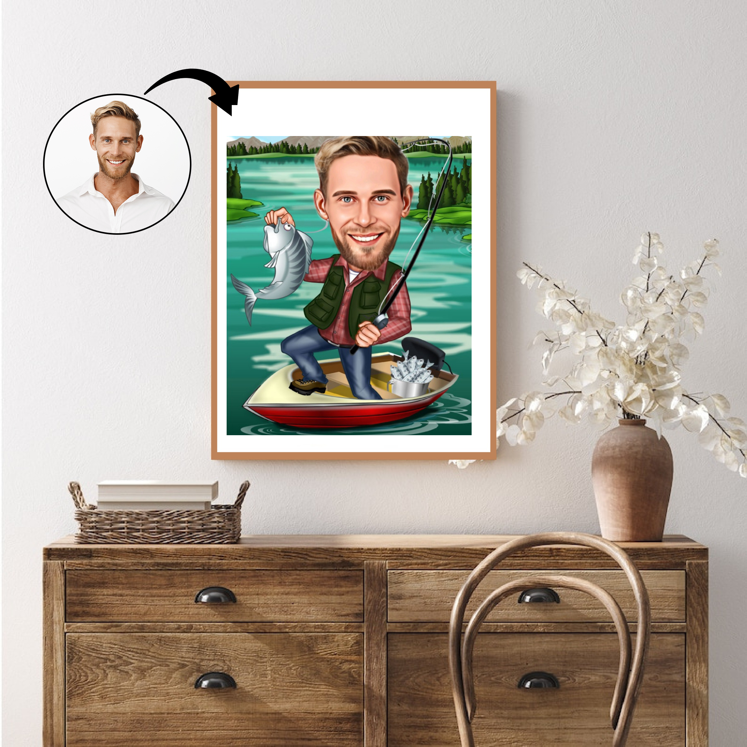 Rejse tema18 (1 person) - karikaturtegning efter dine fotos - Just Karikatur