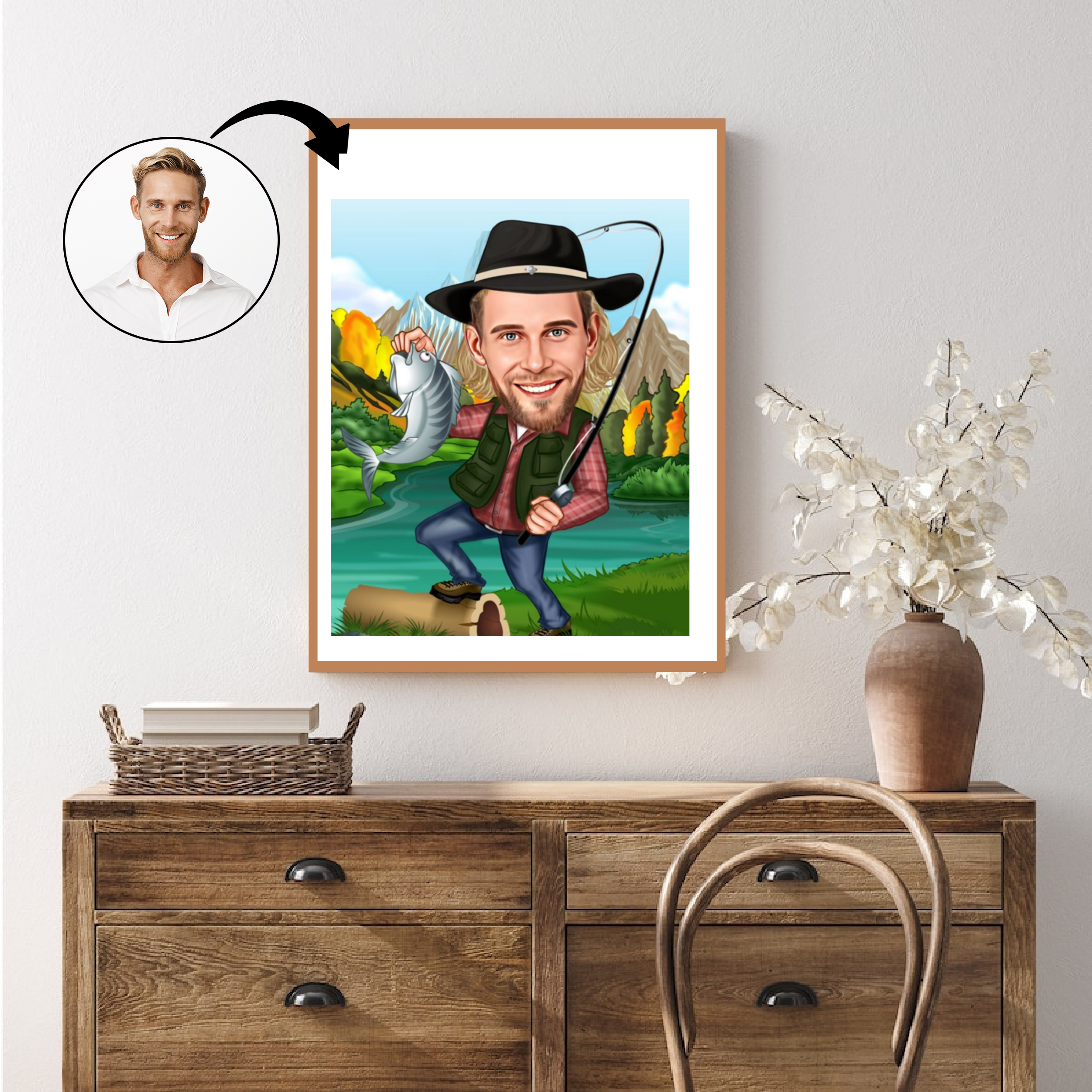 Rejse tema17 (1 person) - karikaturtegning efter dine fotos - Just Karikatur