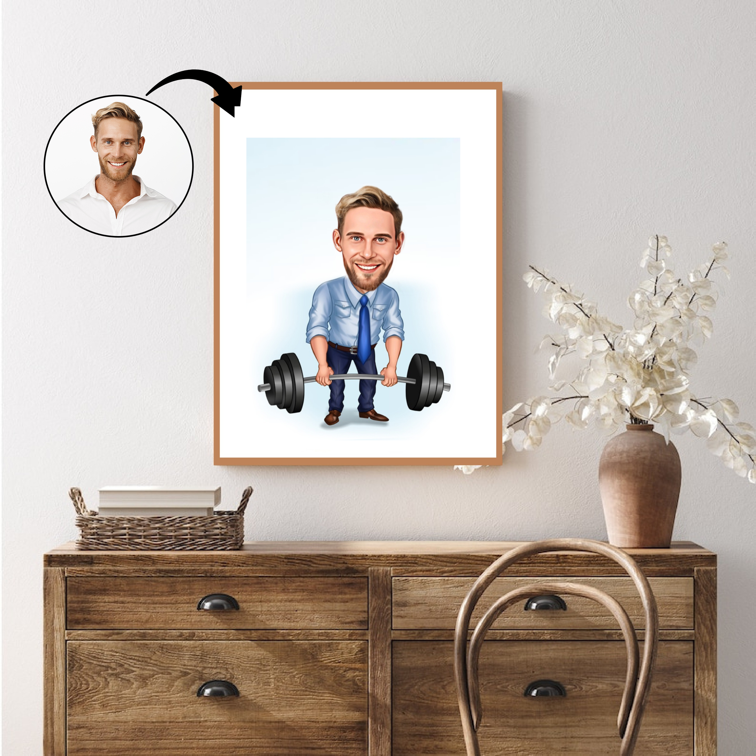 Virksomhed tema9 (1 person) - karikaturtegning efter dine fotos - Just Karikatur