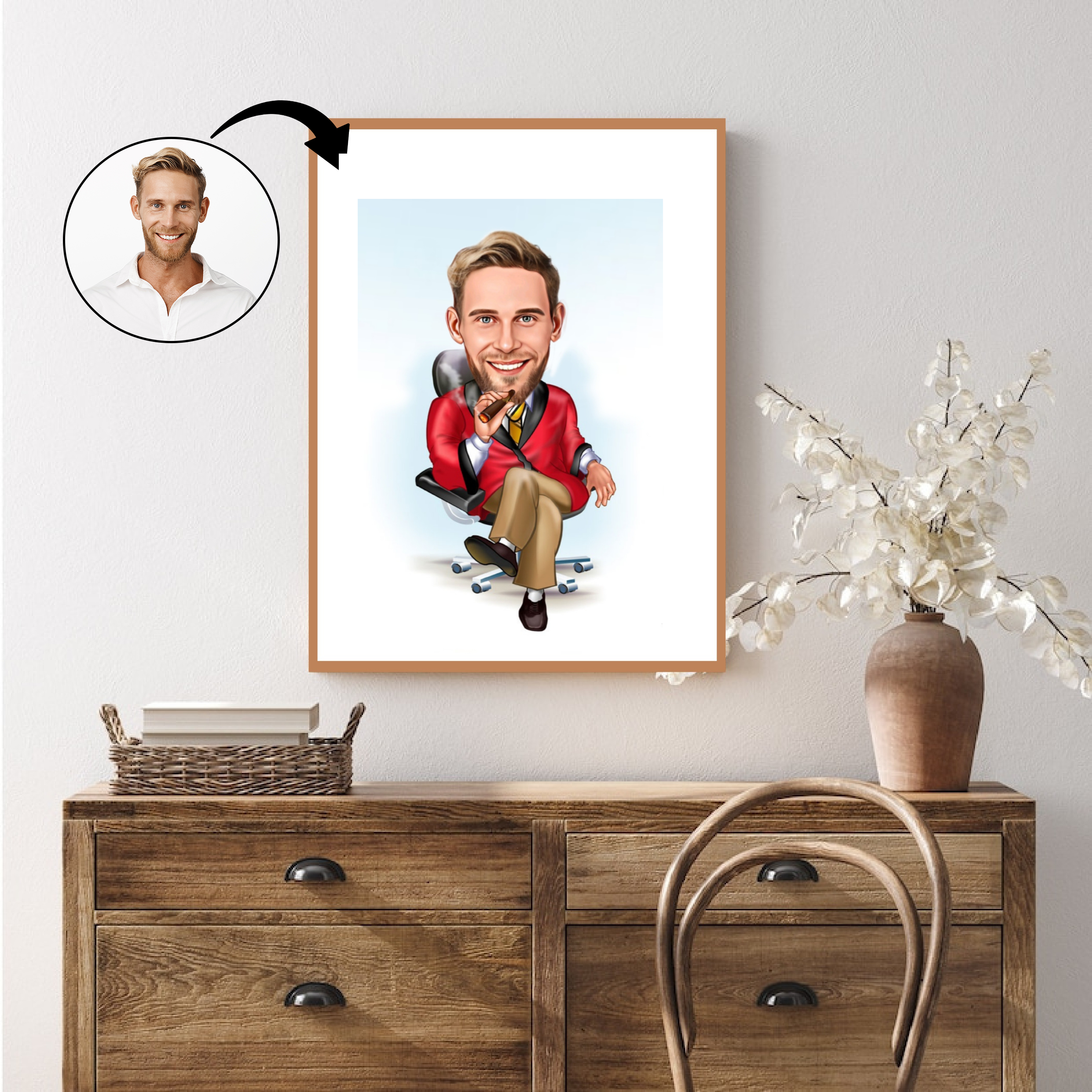 Chef tema4 (1 person) - karikaturtegning efter dine fotos - Just Karikatur