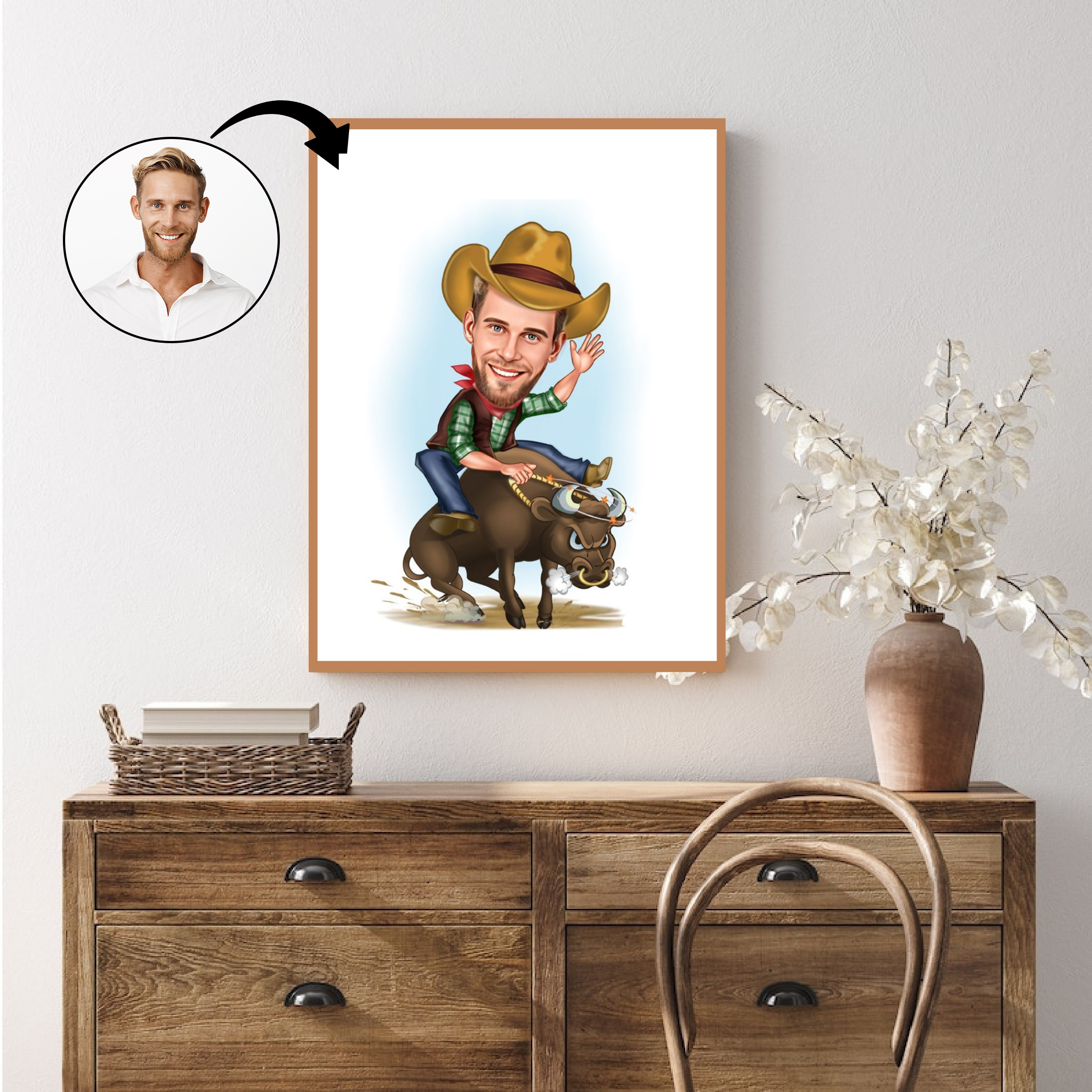 Til ham tema65 (1 person) - karikaturtegning efter dine fotos - Just Karikatur