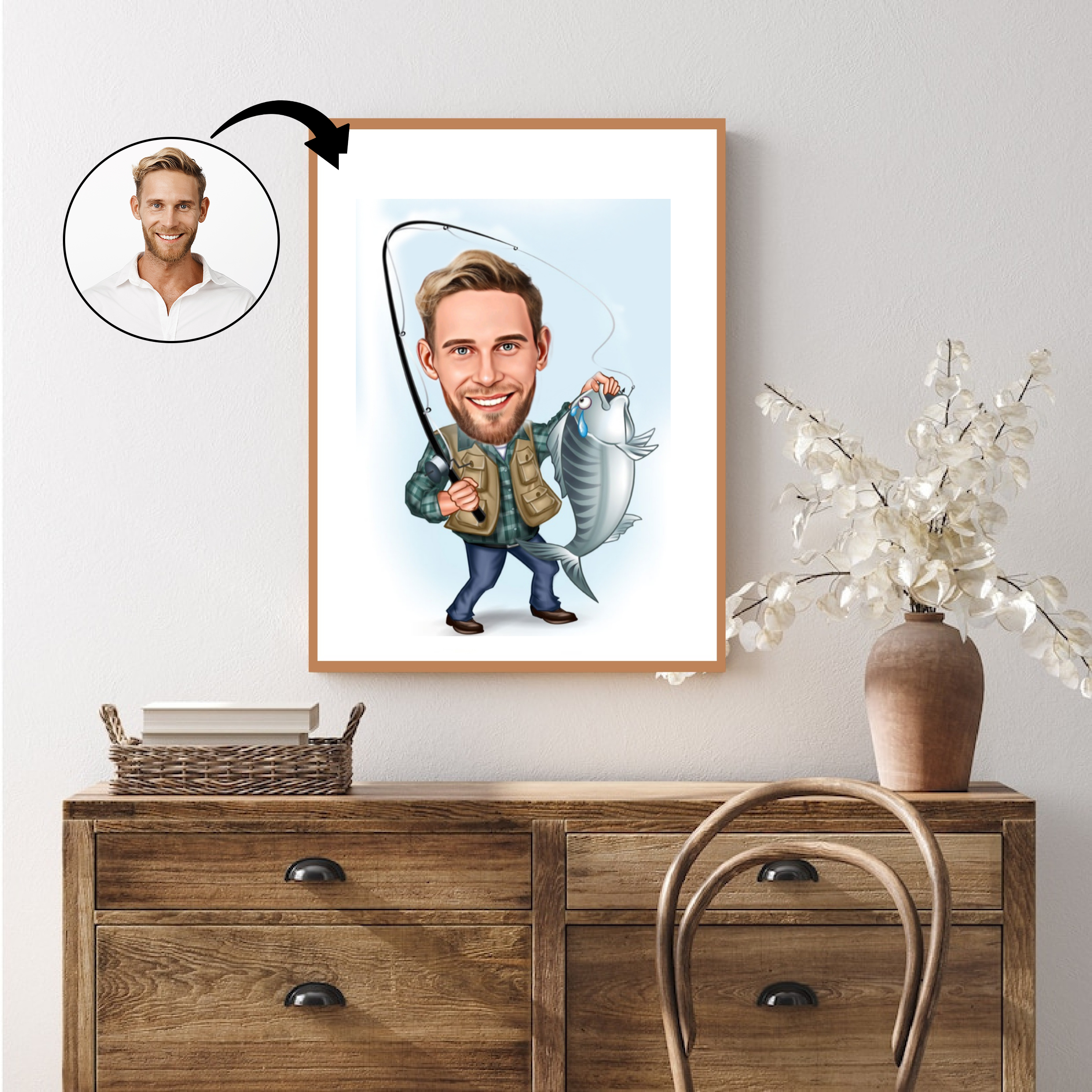 Rejse tema20 (1 person) - karikaturtegning efter dine fotos - Just Karikatur