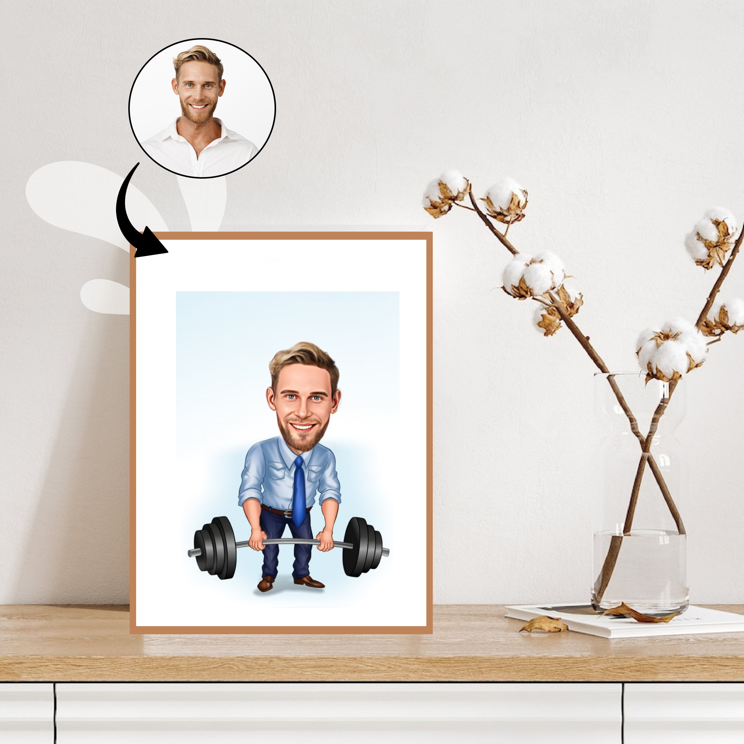 Virksomhed tema9 (1 person) - karikaturtegning efter dine fotos - Just Karikatur