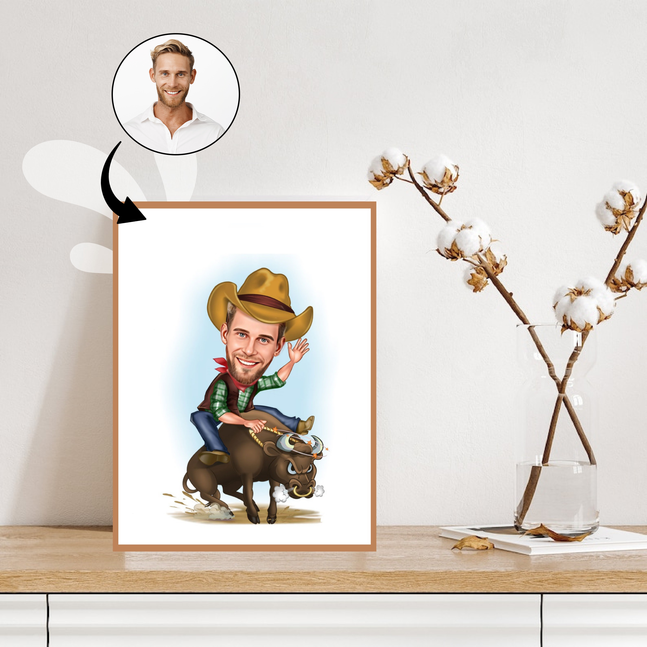 Til ham tema65 (1 person) - karikaturtegning efter dine fotos - Just Karikatur