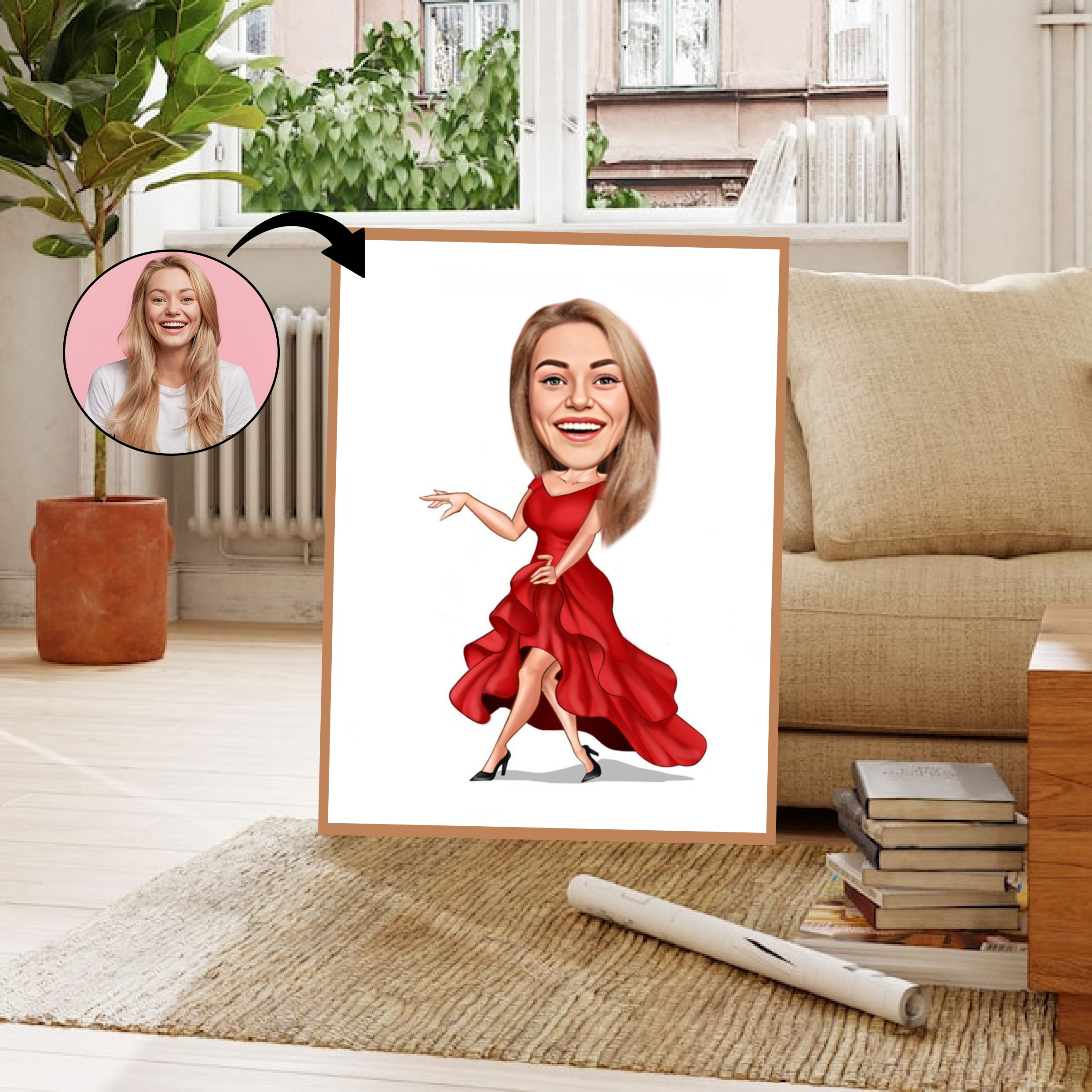 Til hende tema39 (1 person) - karikaturtegning efter dine fotos - Just Karikatur