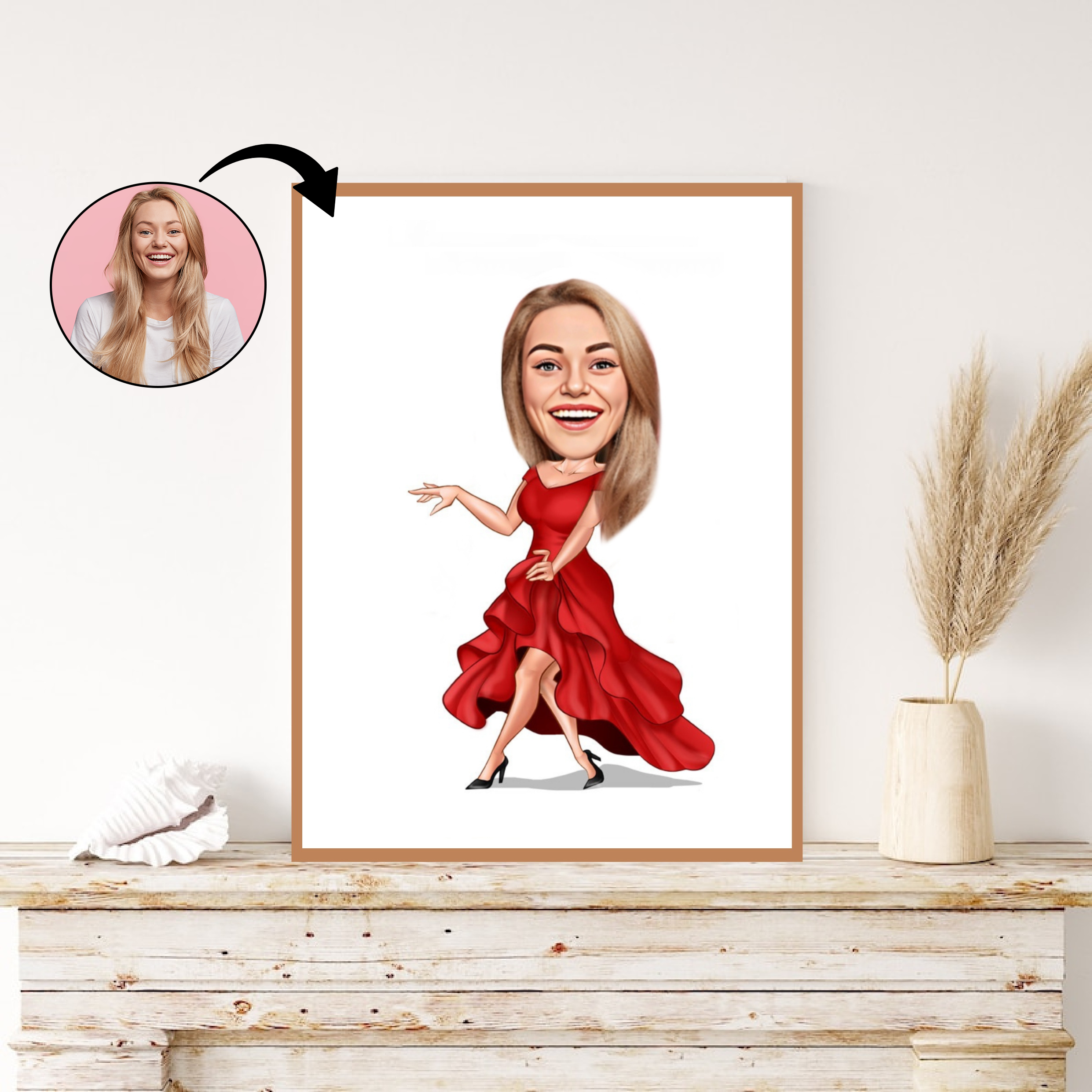 Til hende tema39 (1 person) - karikaturtegning efter dine fotos - Just Karikatur