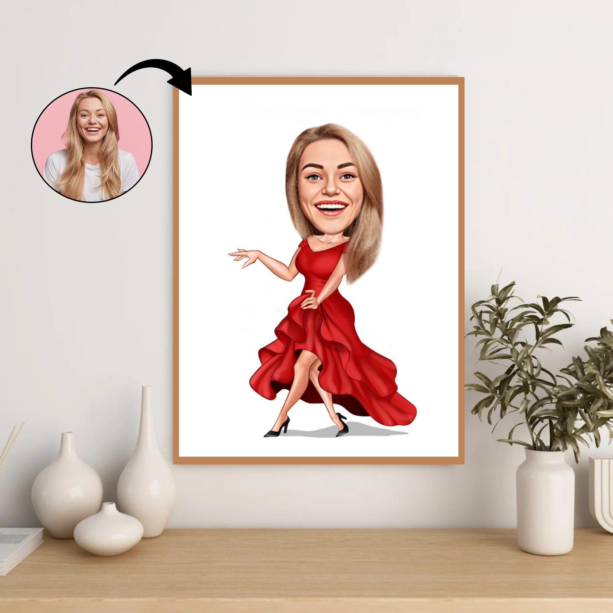 Til hende tema39 (1 person) - karikaturtegning efter dine fotos - Just Karikatur