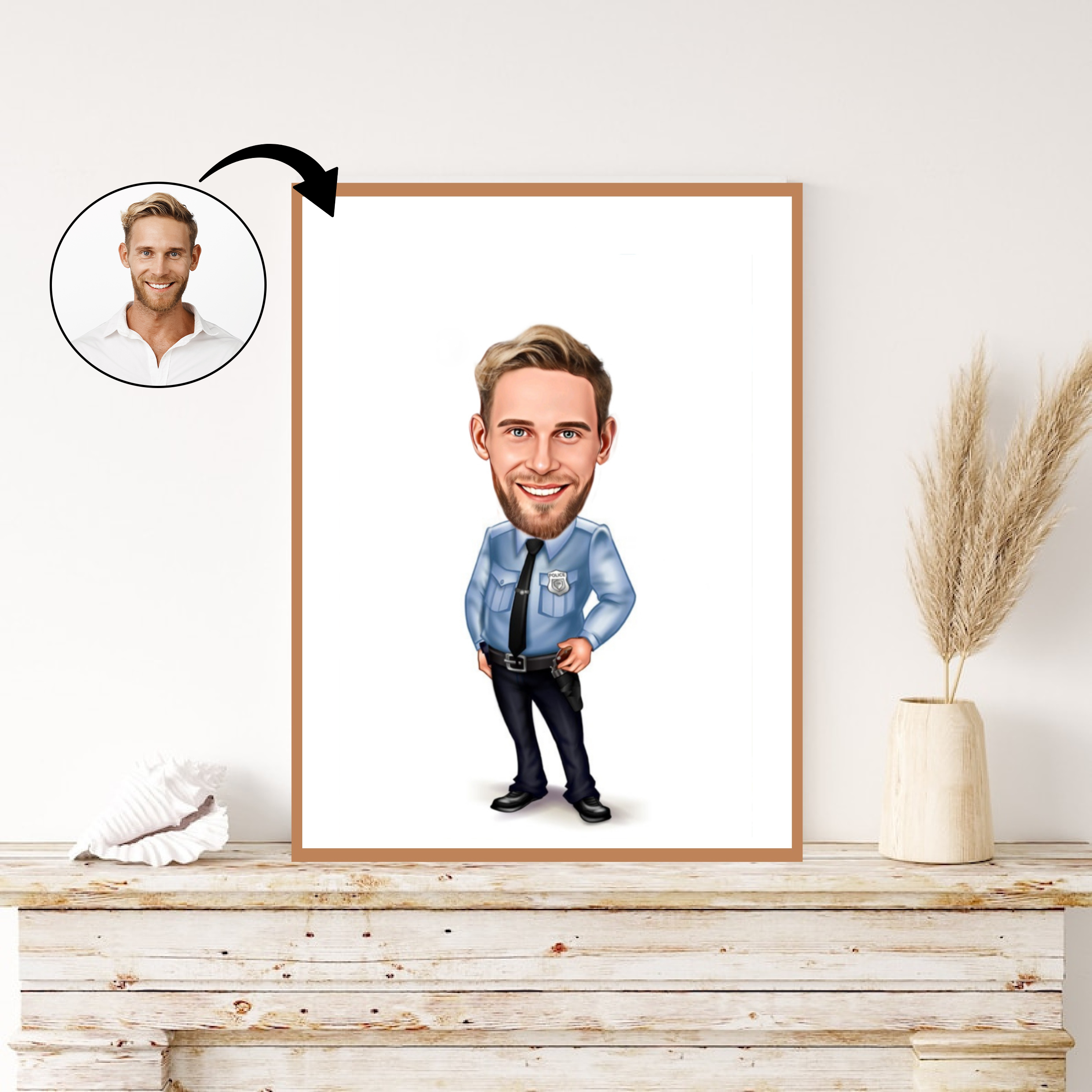 Politi & Militær tema3 (1 person) - karikaturtegning efter dine fotos - Just Karikatur