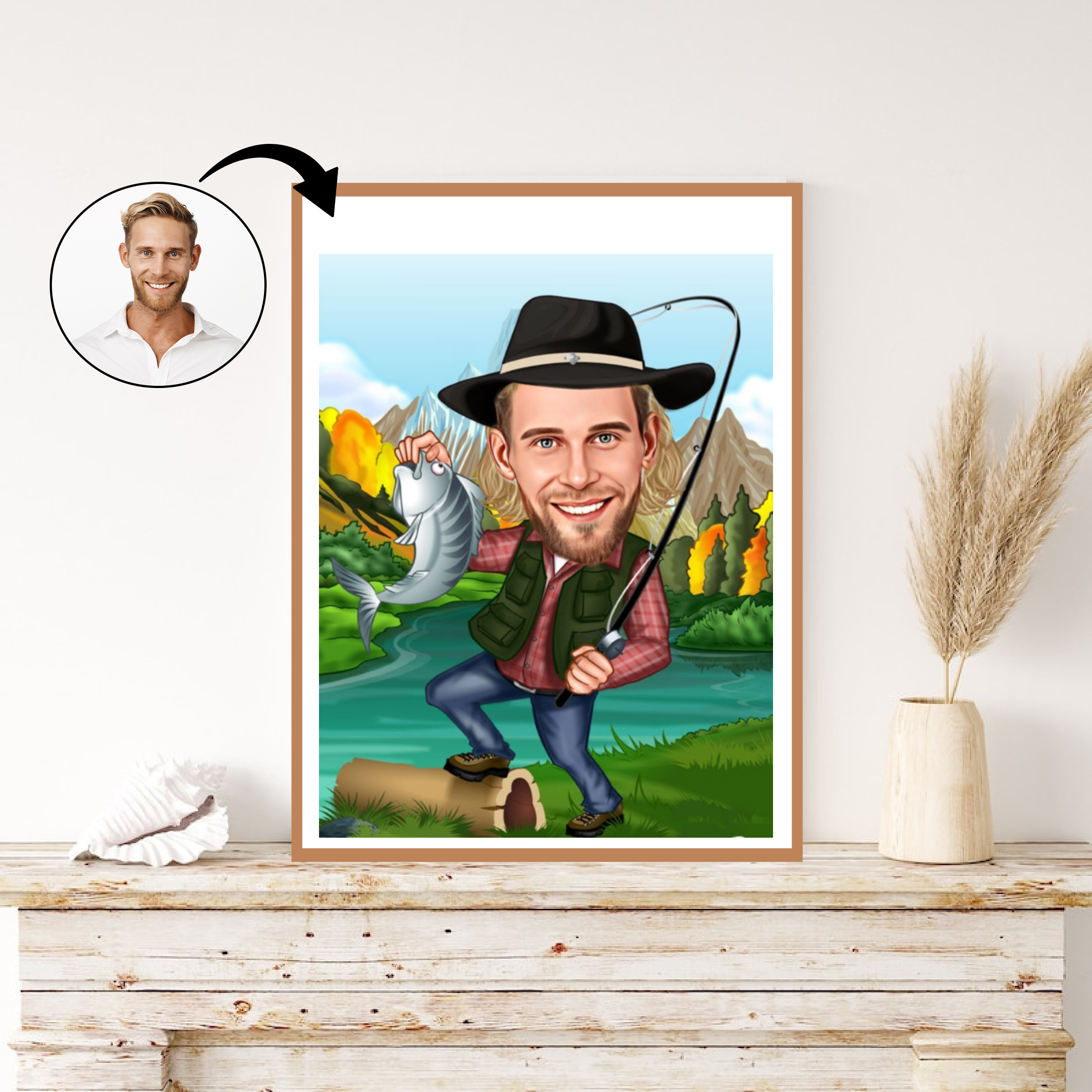 Rejse tema17 (1 person) - karikaturtegning efter dine fotos - Just Karikatur