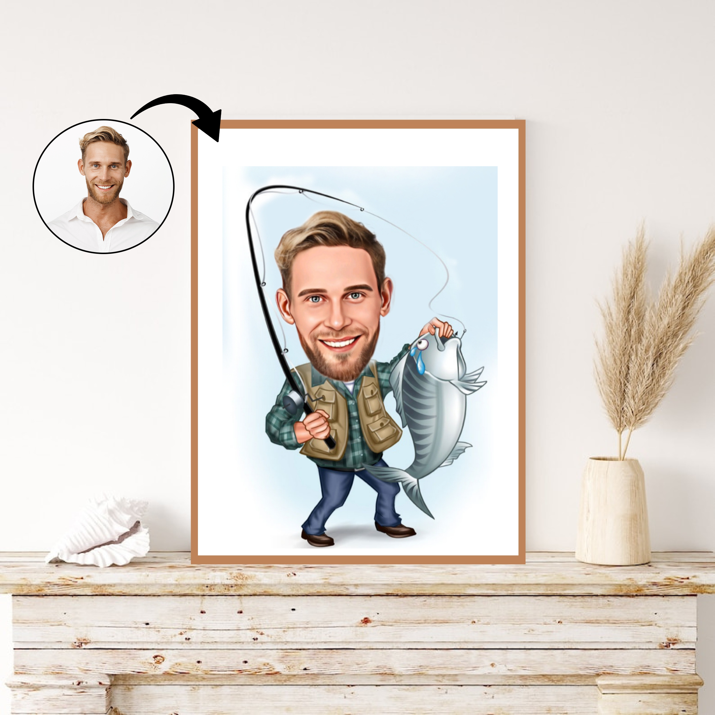 Rejse tema20 (1 person) - karikaturtegning efter dine fotos - Just Karikatur