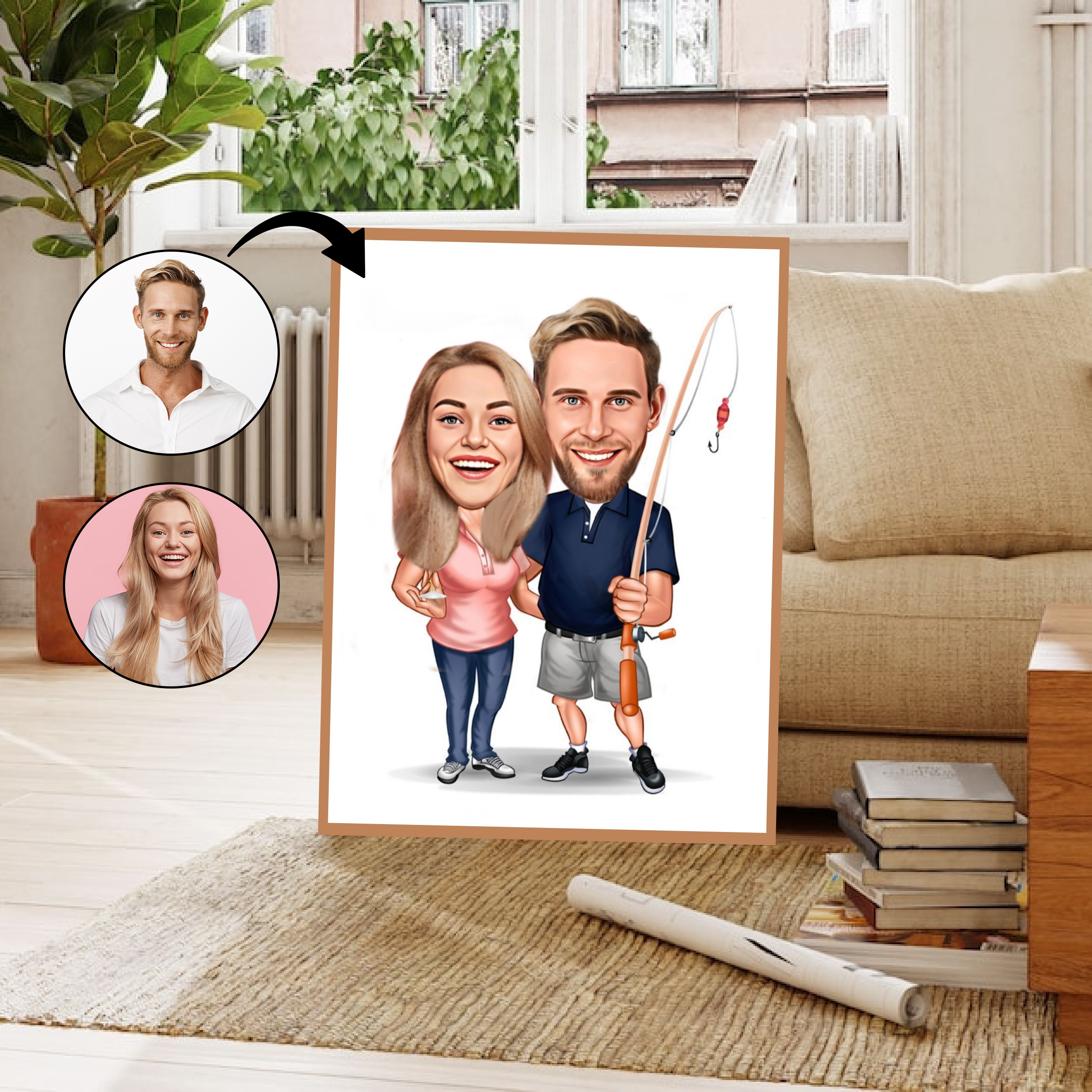 Par tema60 (2 personer) - karikaturtegning efter dine fotos - Just Karikatur