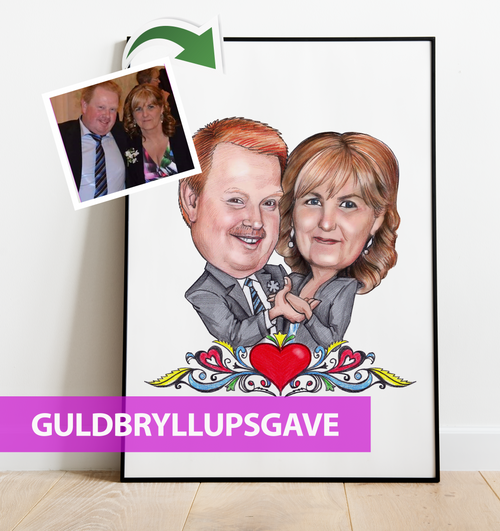 Guldbryllupsgave - karikaturtegning efter dine fotos