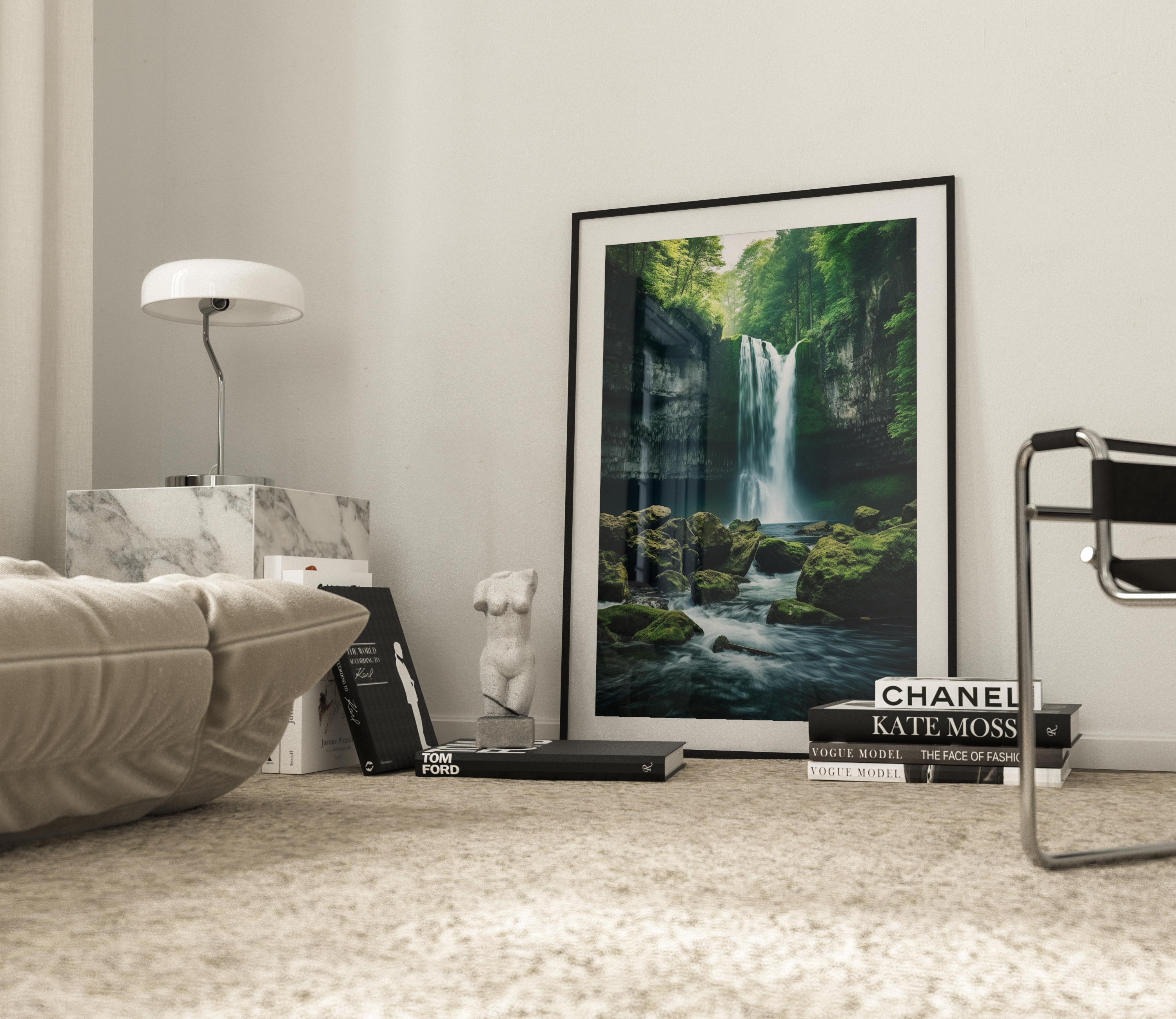 Vandfald i Forest Nature 1 plakat (50 x 70 cm ) - m/ramme - Just Karikatur