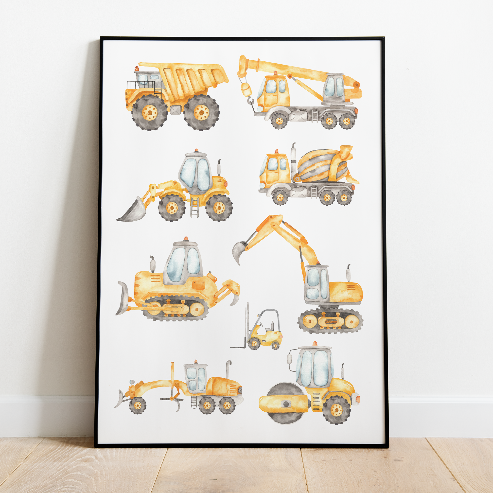 Byggeplads køretøjer - plakat 1 - Just Karikatur