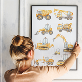 Byggeplads køretøjer - plakat 1 - Just Karikatur