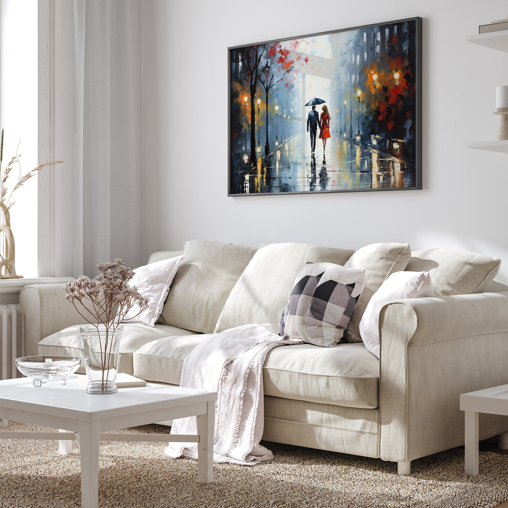 Par under regnvej med paraply - plakat 3 - Just Karikatur