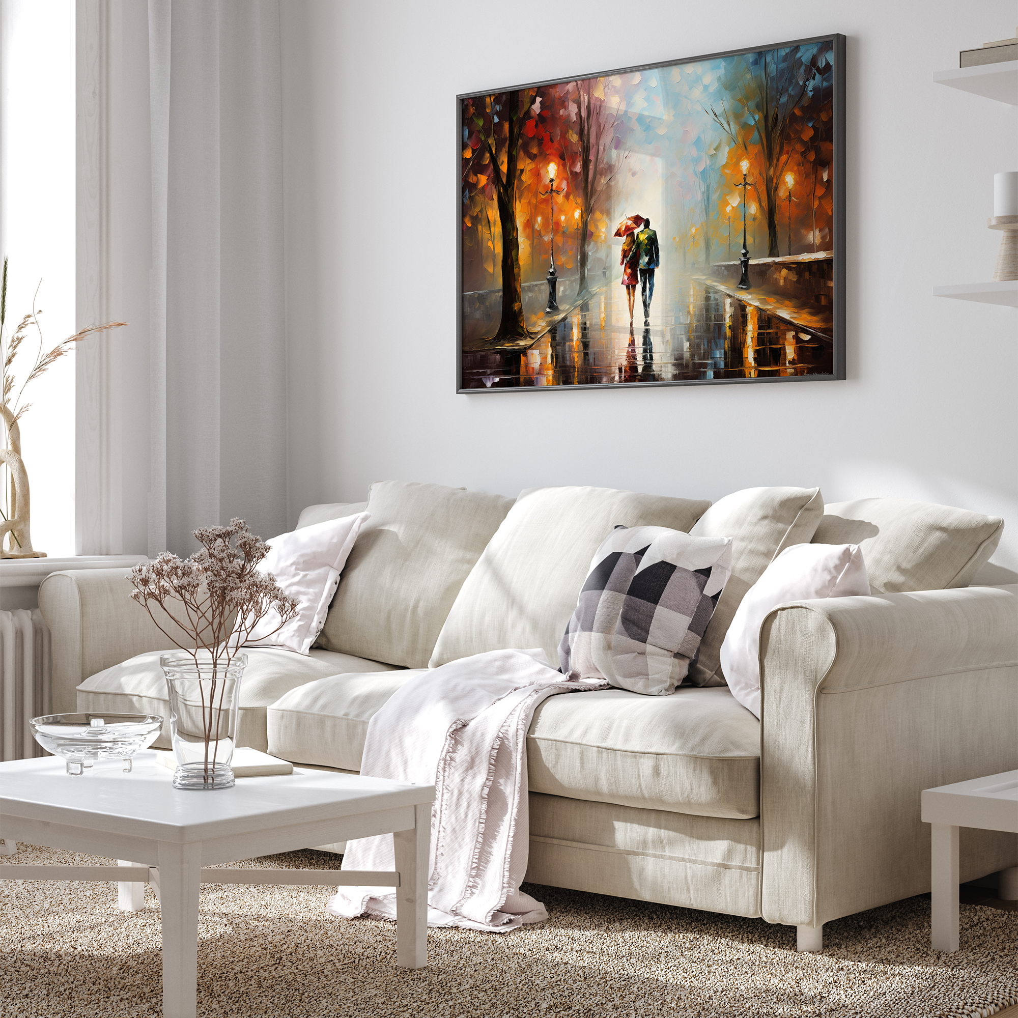 Par under regnvej med paraply - plakat 4 - Just Karikatur