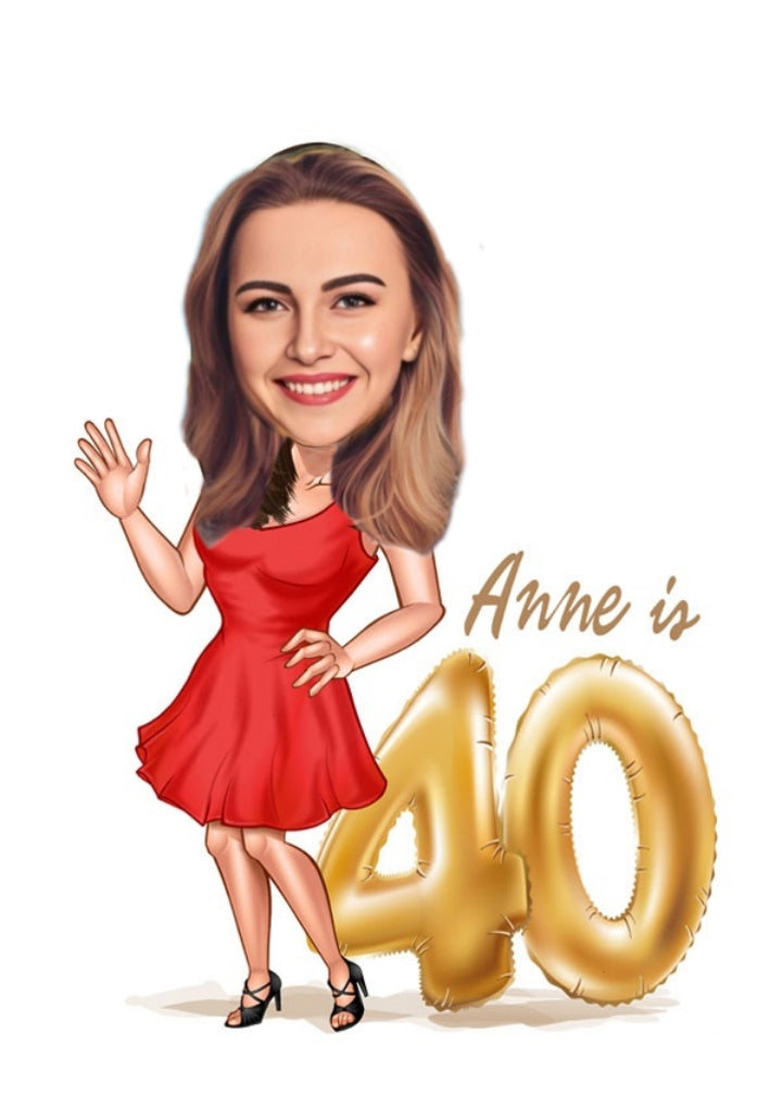 Fødselsdag tema21 (1 person) - karikaturtegning efter dine fotos - Just Karikatur