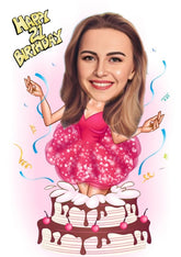 Fødselsdag tema28 (1 person) - karikaturtegning efter dine fotos - Just Karikatur