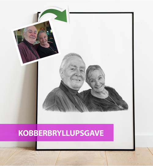 Kobberbryllupsgave - Portrættegning efter dine fotos