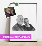 Krondiamantbryllupsgave - Portrættegning efter dine fotos