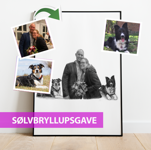 Sølvbryllupsgave- Portrættegning efter dine fotos