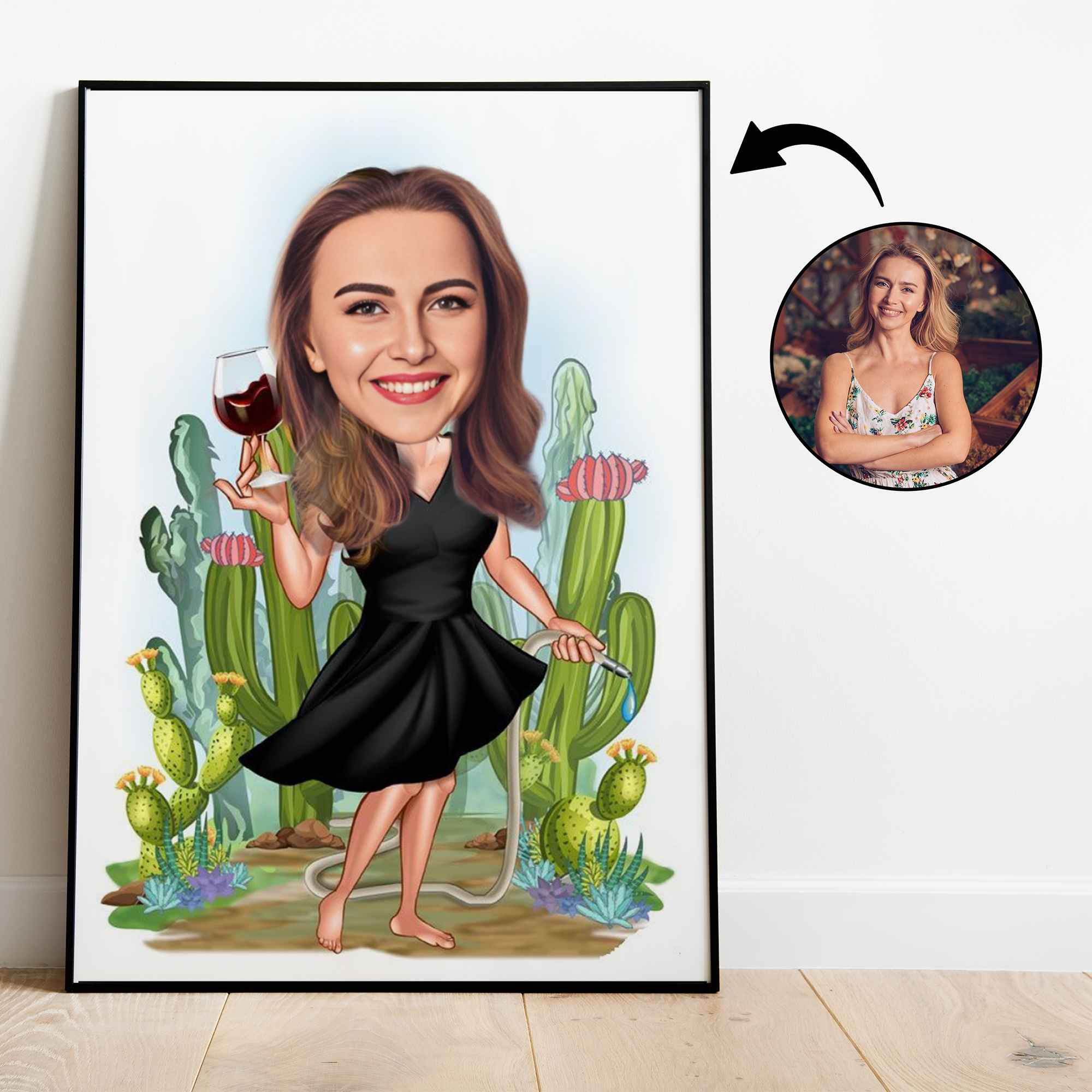 Til hende tema37 (1 person) - karikaturtegning efter dine fotos - Just Karikatur