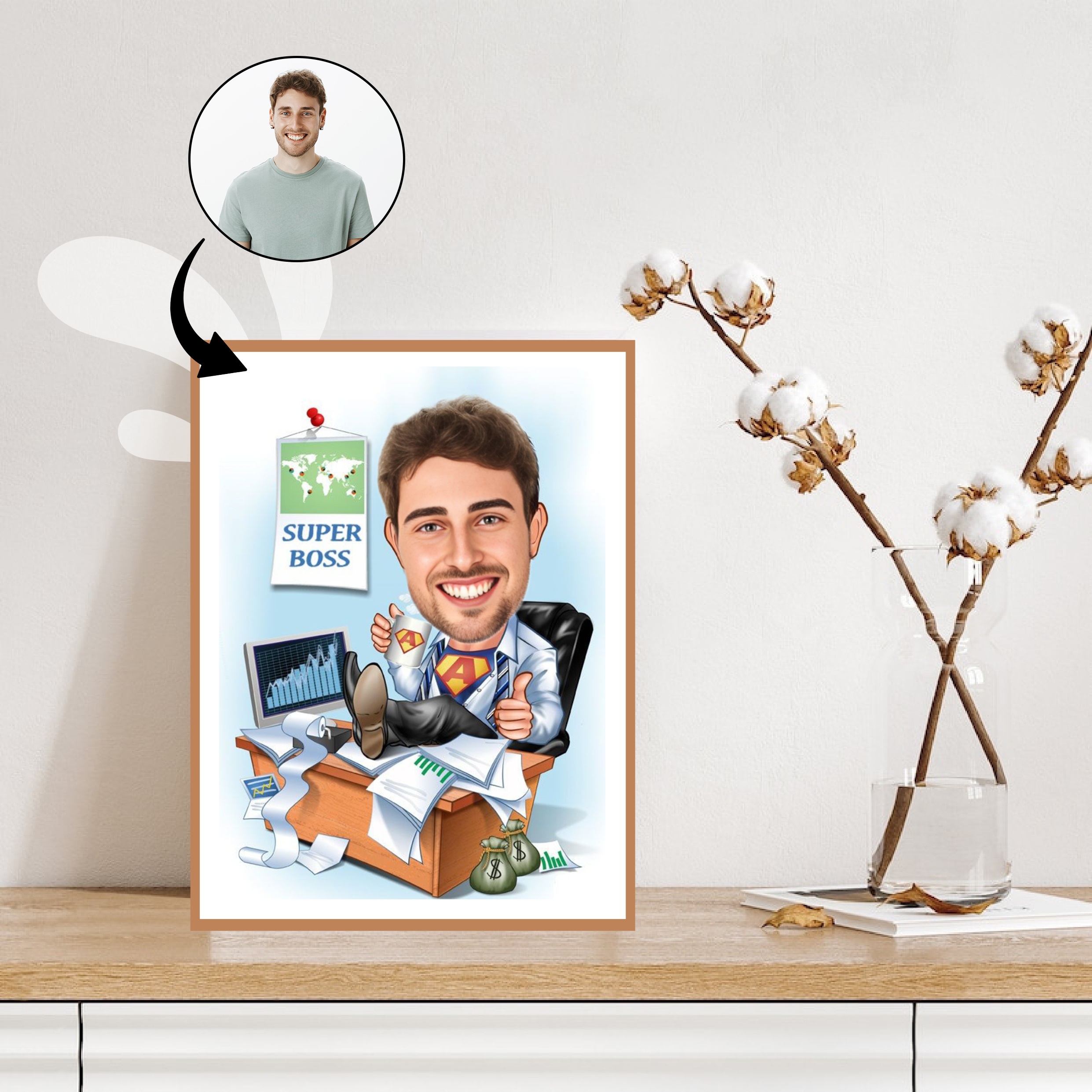 Chef tema10 (1 person) - karikaturtegning efter dine fotos - Just Karikatur