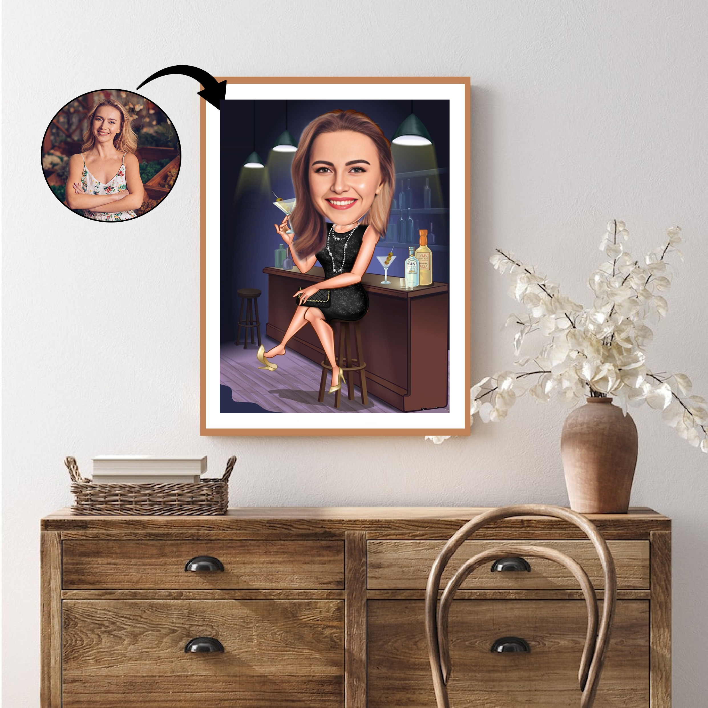 Til hende tema29 (1 person) - karikaturtegning efter dine fotos - Just Karikatur