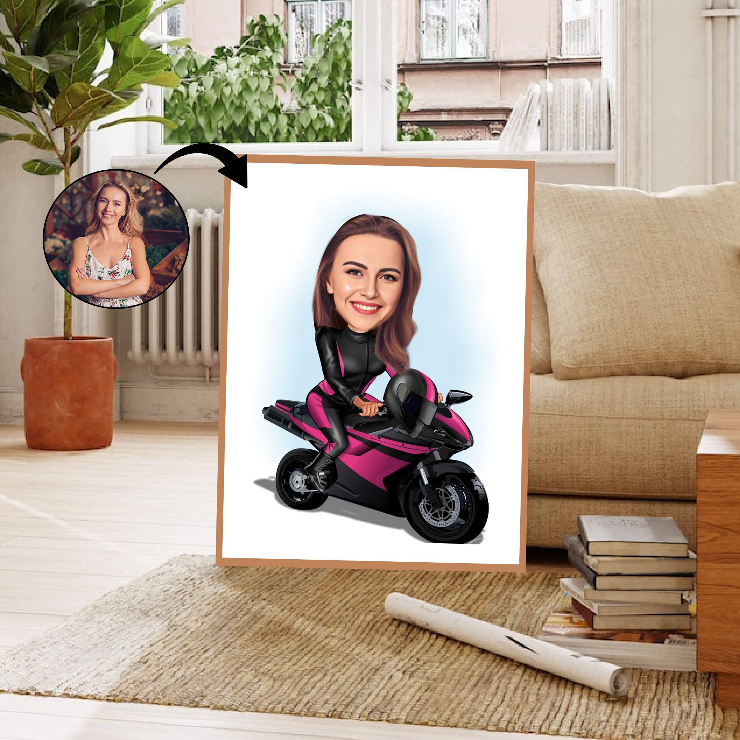 Til hende tema28 (1 person) - karikaturtegning efter dine fotos - Just Karikatur