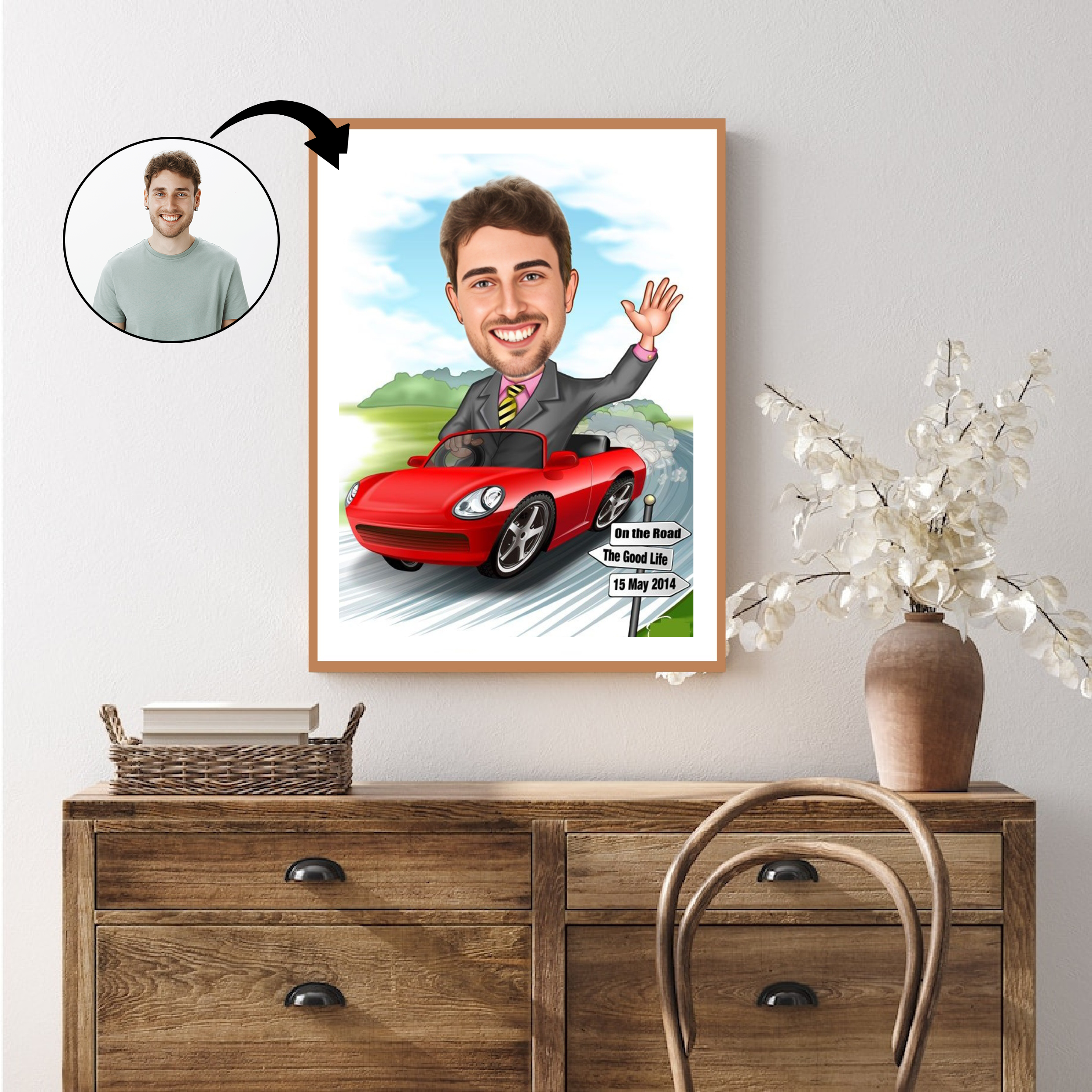 Til ham tema68 (1 person) - karikaturtegning efter dine fotos - Just Karikatur