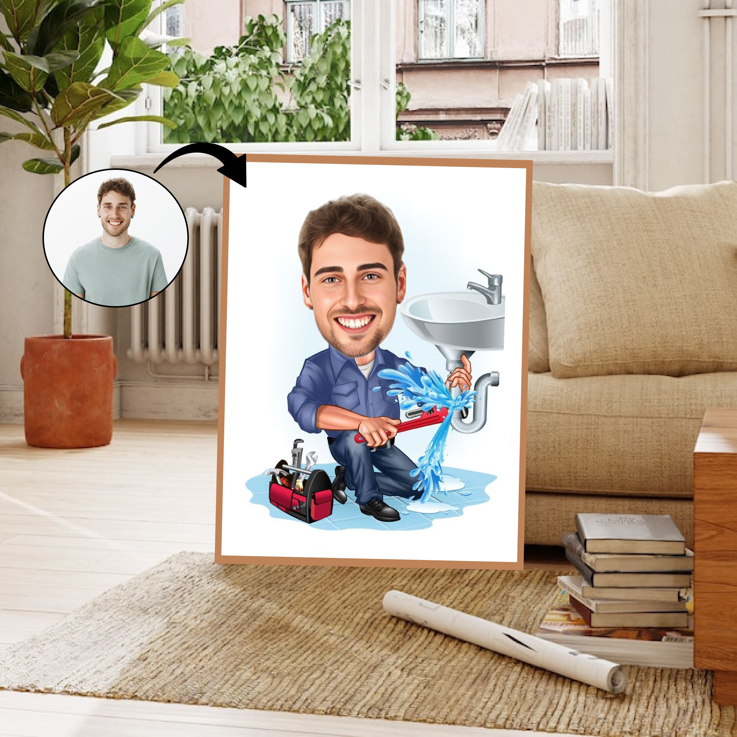 Arbejde & Erhverv tema45 (1 person) - karikaturtegning efter dine fotos - Just Karikatur