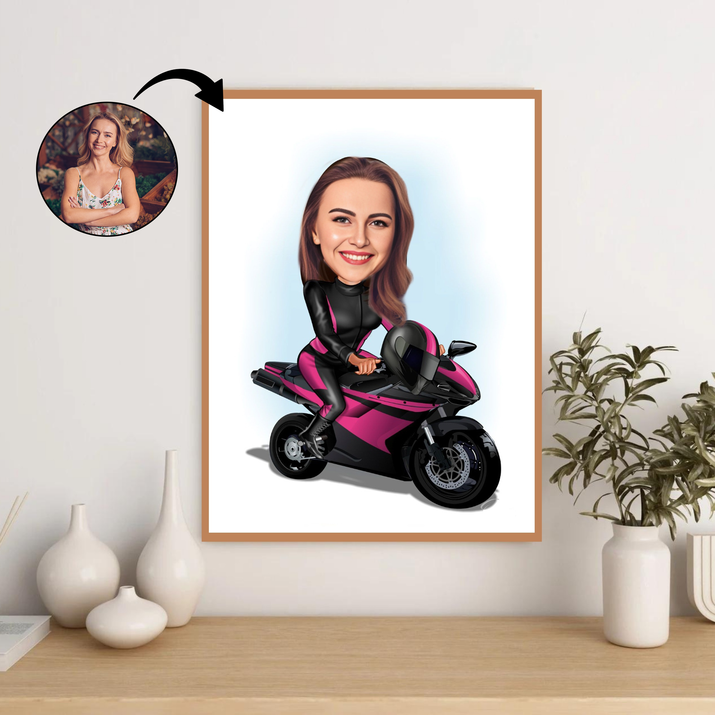 Til hende tema28 (1 person) - karikaturtegning efter dine fotos - Just Karikatur