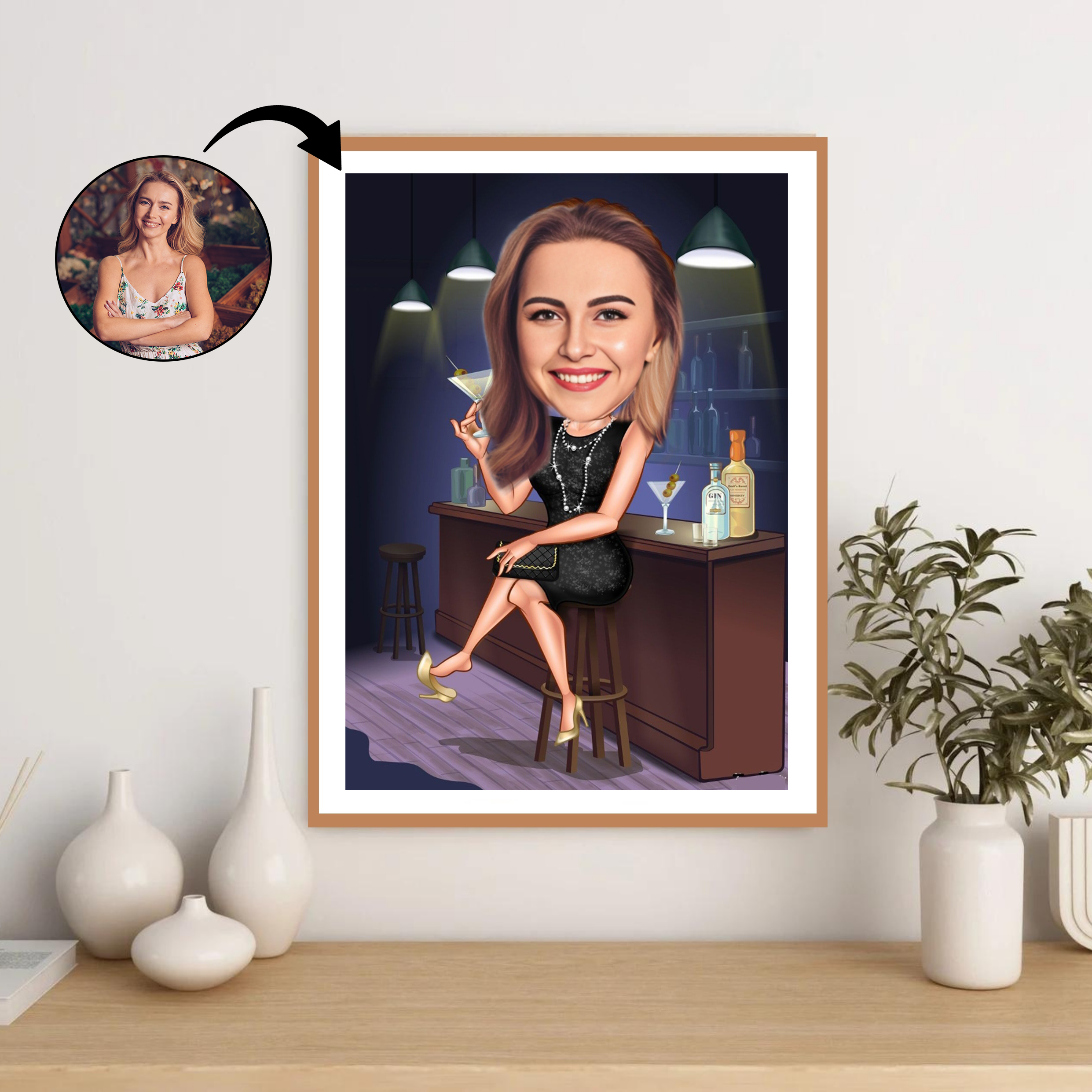 Til hende tema29 (1 person) - karikaturtegning efter dine fotos - Just Karikatur