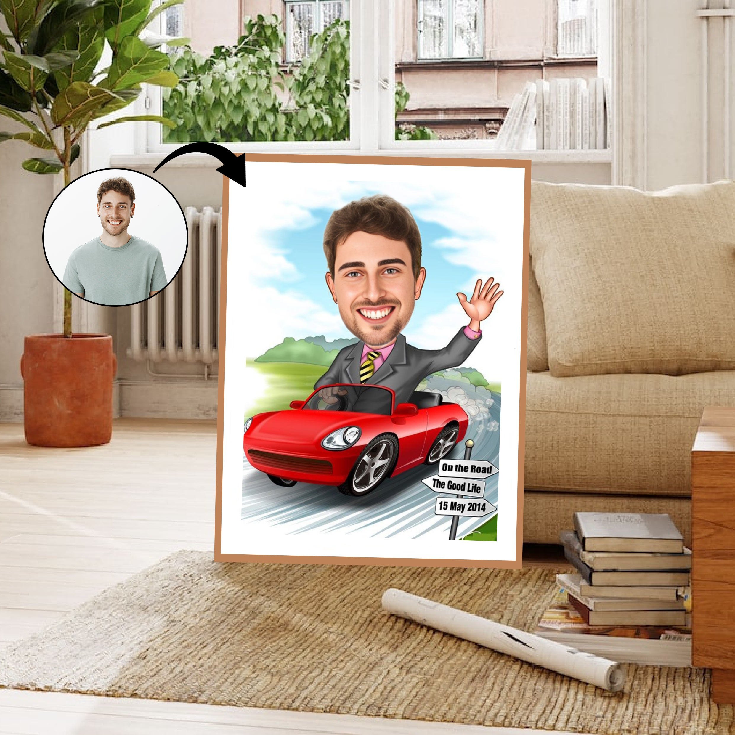 Til ham tema68 (1 person) - karikaturtegning efter dine fotos - Just Karikatur